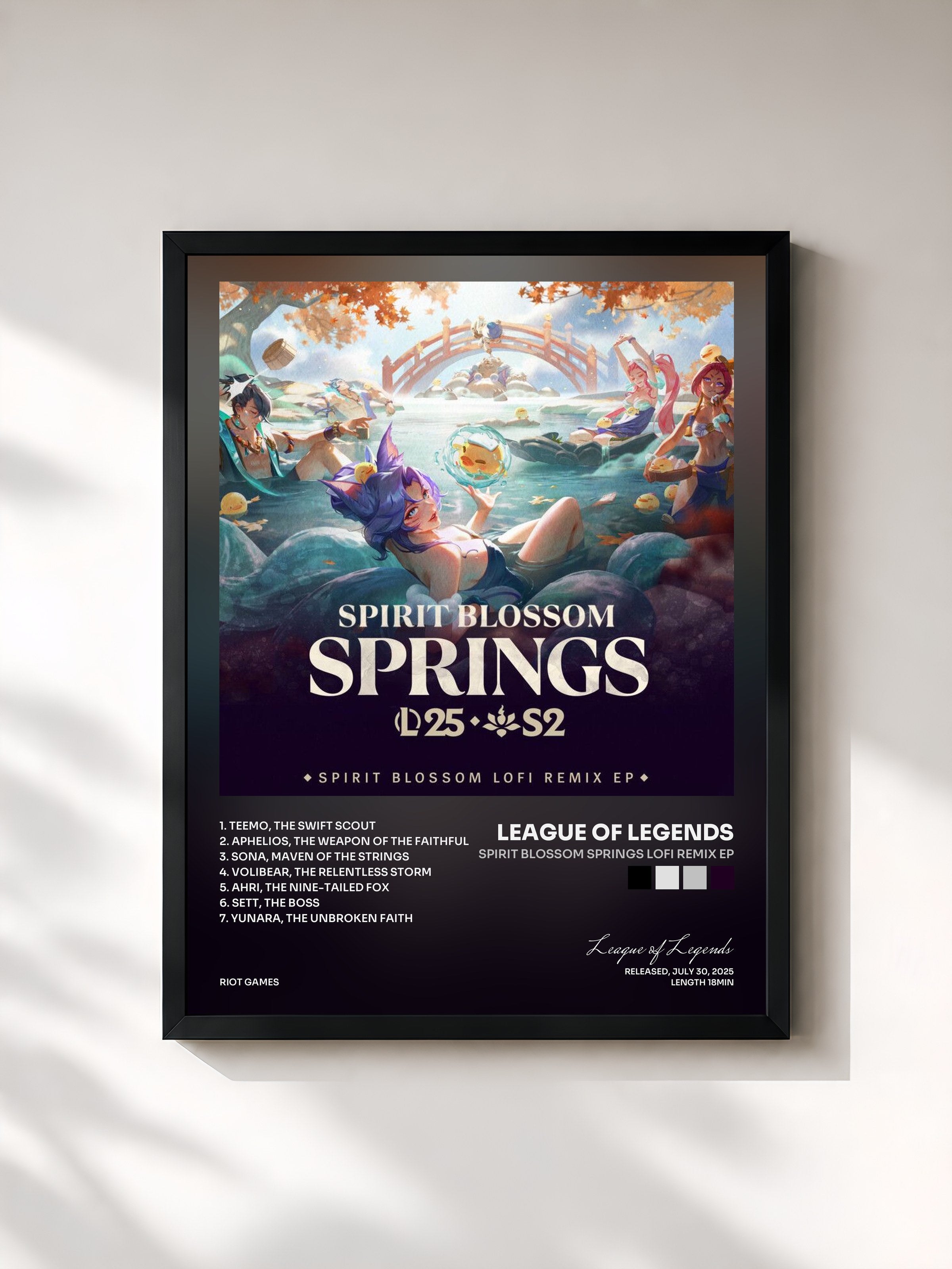 #noir Tableau de l'album Spirit Blossom Springs Lofi Remix EP de League of Legends, cadre noir, imprimé et encadré en France