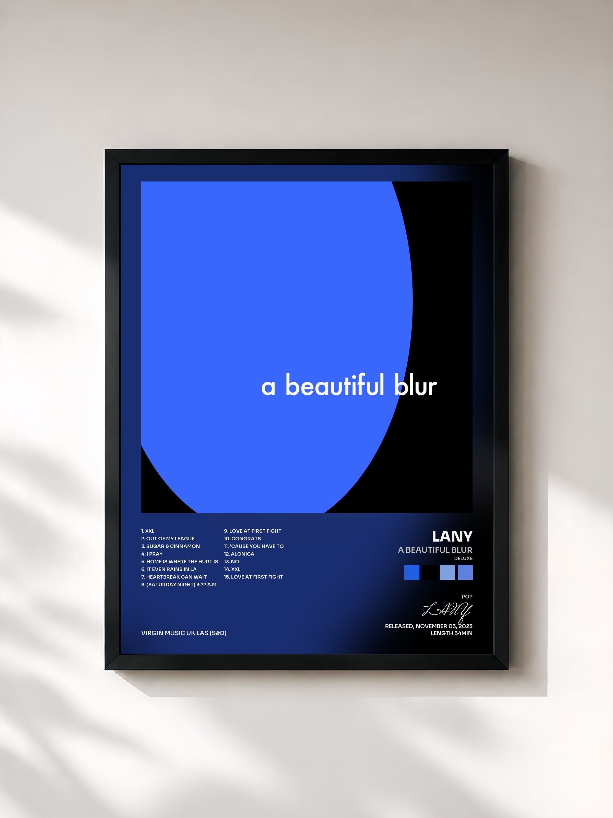 #noir Tableau de l'album a beautiful blur (deluxe) de LANY, cadre noir, imprimé et encadré en France