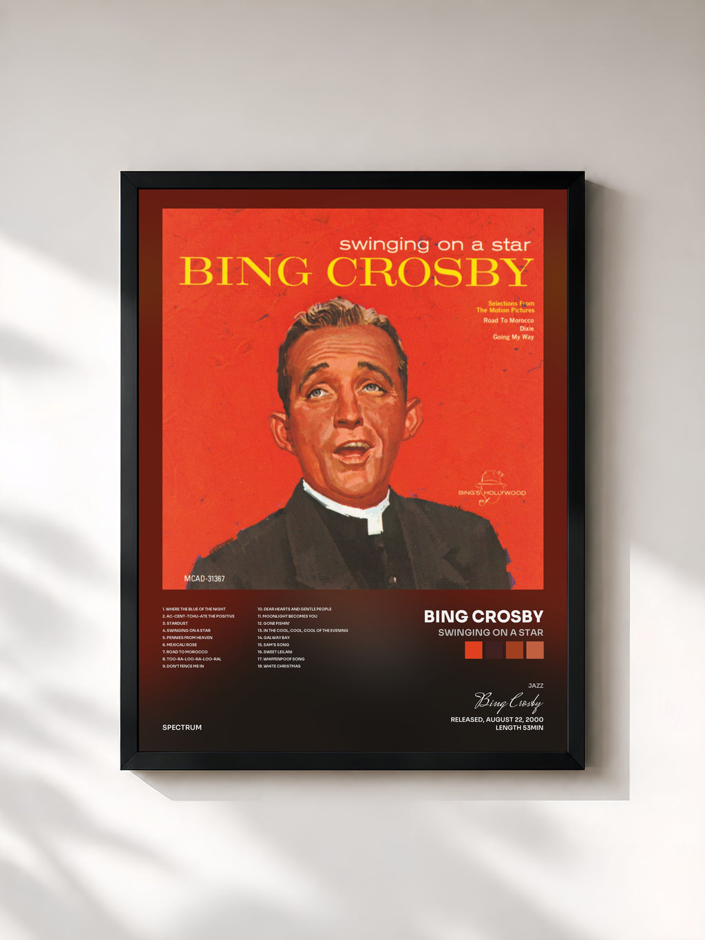 #noir Tableau de l'album Swinging On A Star de Bing Crosby, cadre noir, imprimé et encadré en France