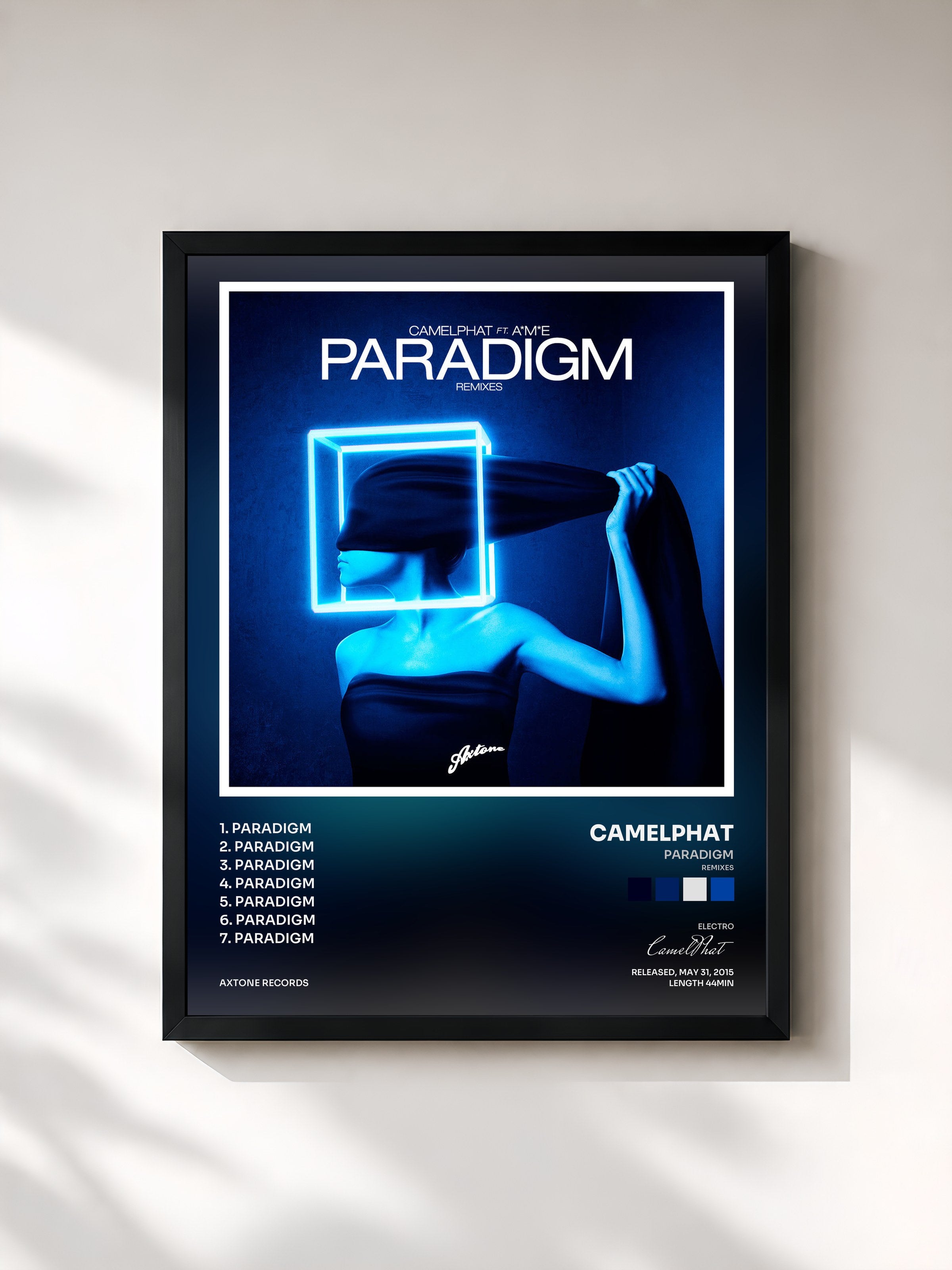 #noir Tableau de l'album Paradigm (Remixes) de CamelPhat, cadre noir, imprimé et encadré en France