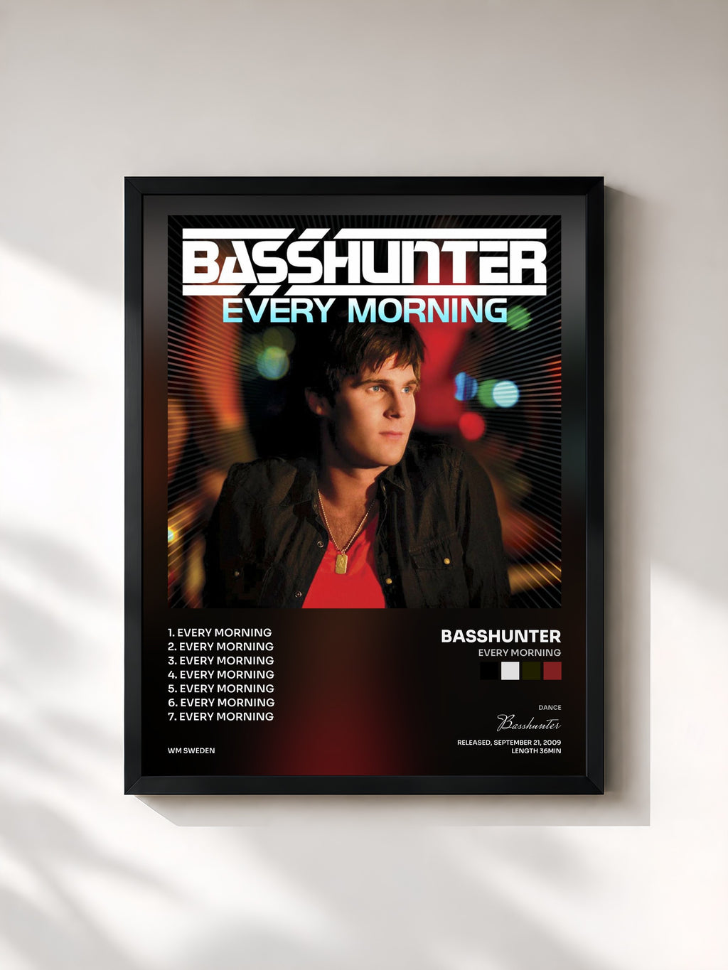 #noir Tableau de l'album Every Morning de Basshunter, cadre noir, imprimé et encadré en France