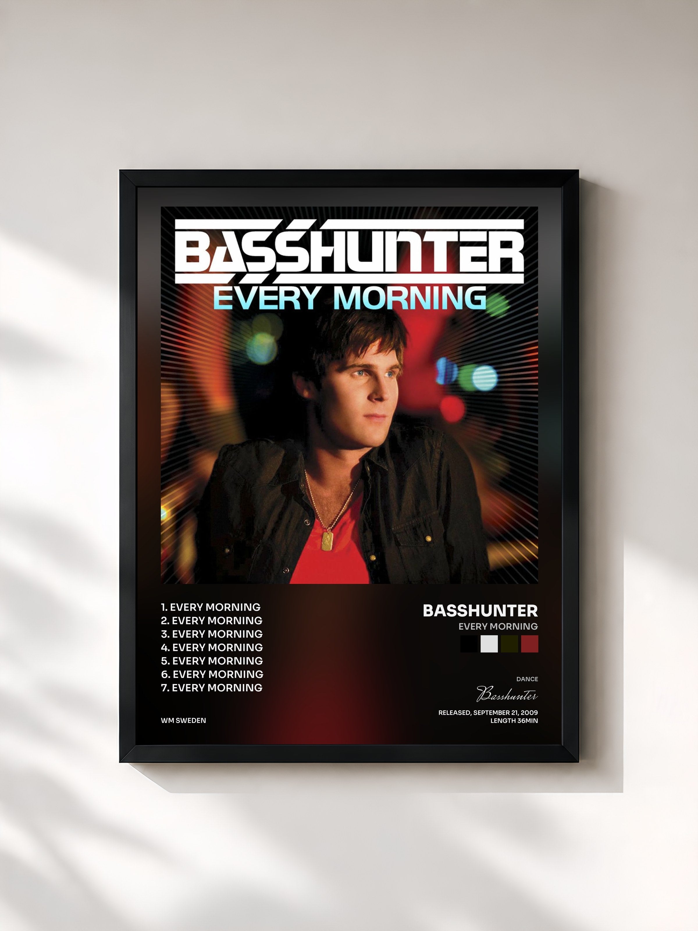 #noir Tableau de l'album Every Morning de Basshunter, cadre noir, imprimé et encadré en France