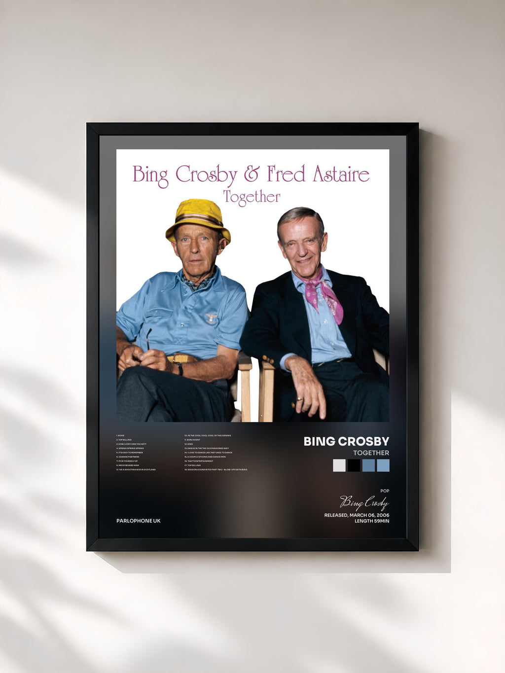 #noir Tableau de l'album Together de Bing Crosby, cadre noir, imprimé et encadré en France