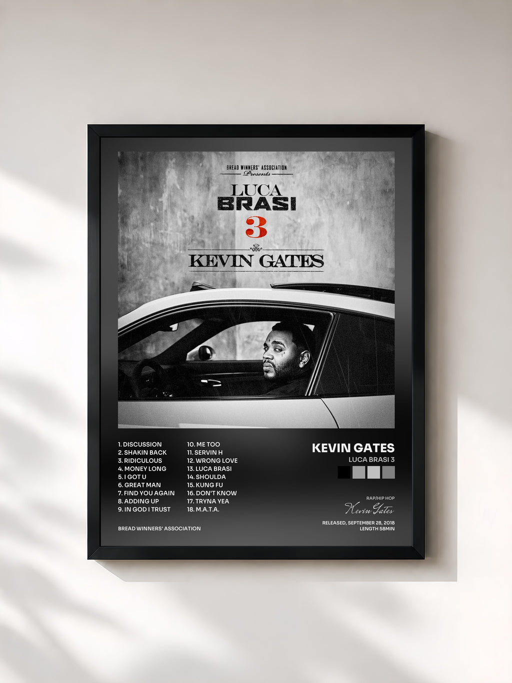 #noir Tableau de l'album Luca Brasi 3 de Kevin Gates, cadre noir, imprimé et encadré en France