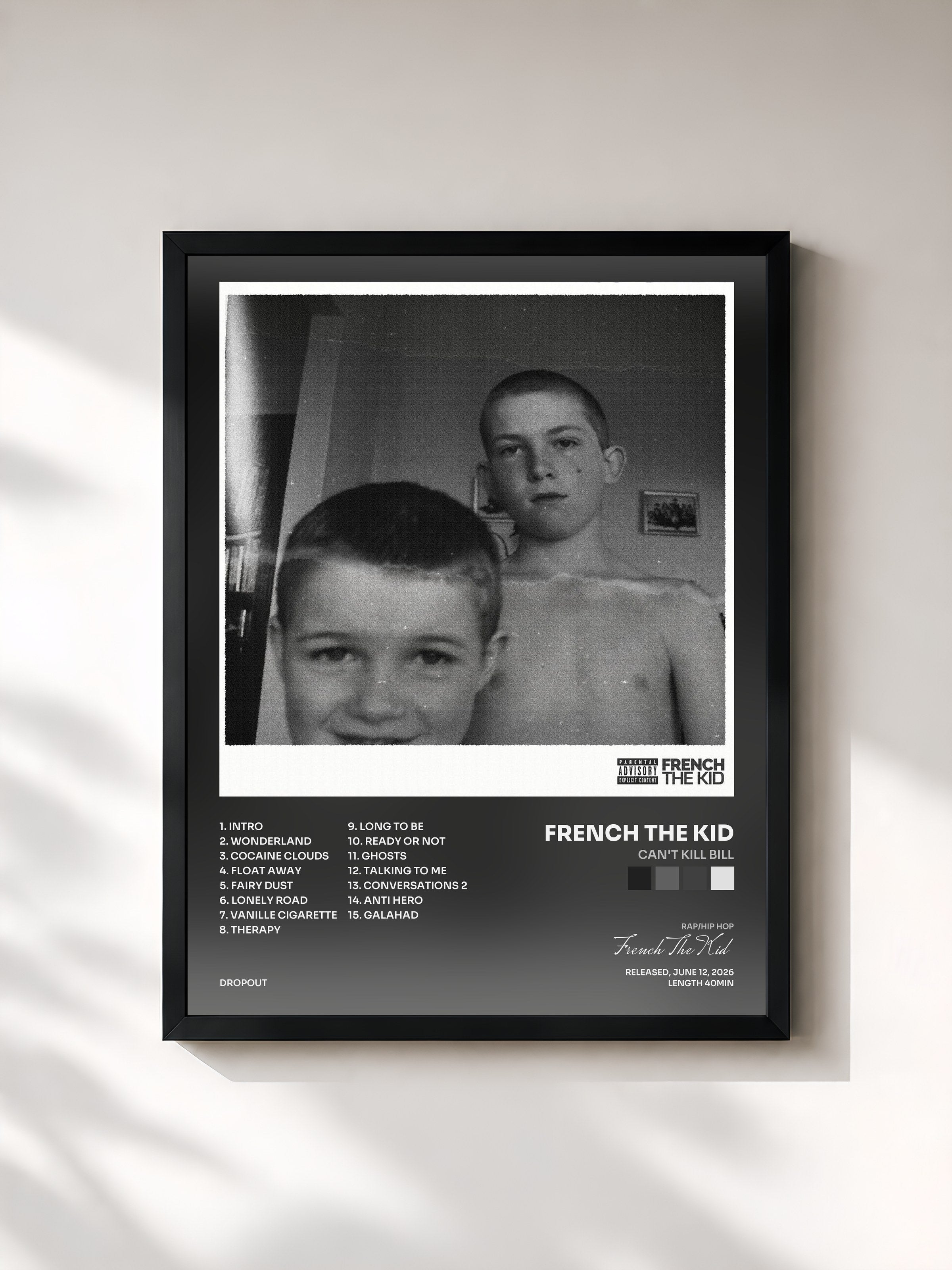 #noir Tableau de l'album Can't Kill Bill de French The Kid, cadre noir, imprimé et encadré en France