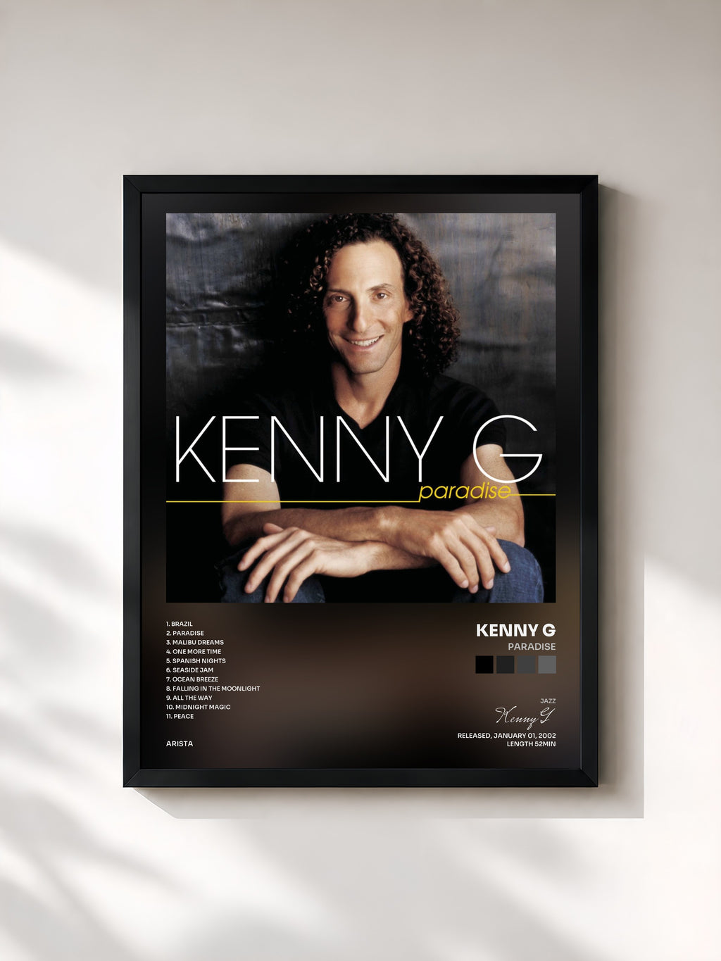#noir Tableau de l'album Paradise de Kenny G, cadre noir, imprimé et encadré en France