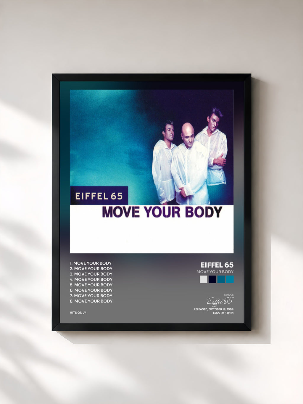 #noir Tableau de l'album Move Your Body de Eiffel 65, cadre noir, imprimé et encadré en France