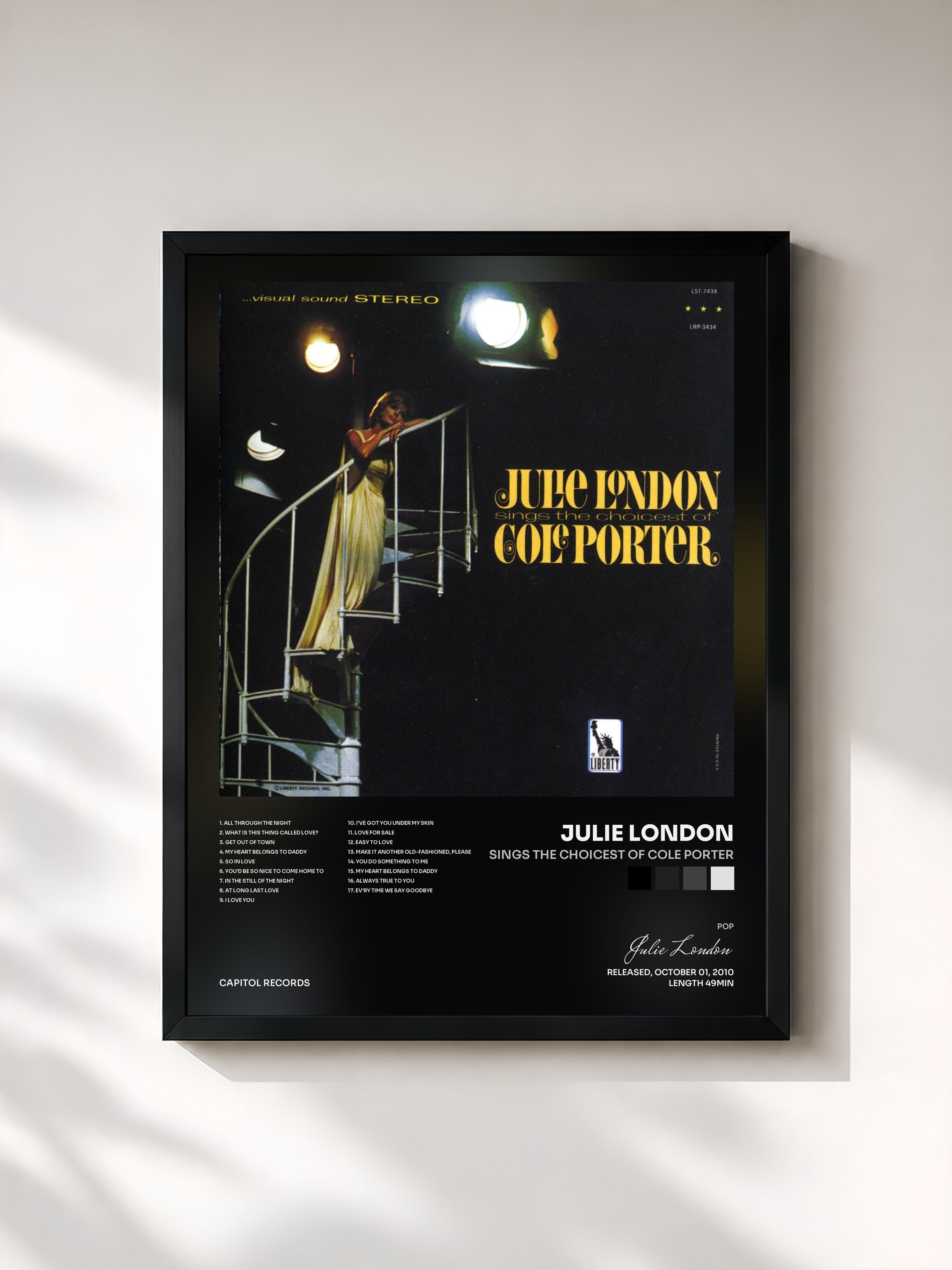 #noir Tableau de l'album Sings The Choicest Of Cole Porter de Julie London, cadre noir, imprimé et encadré en France