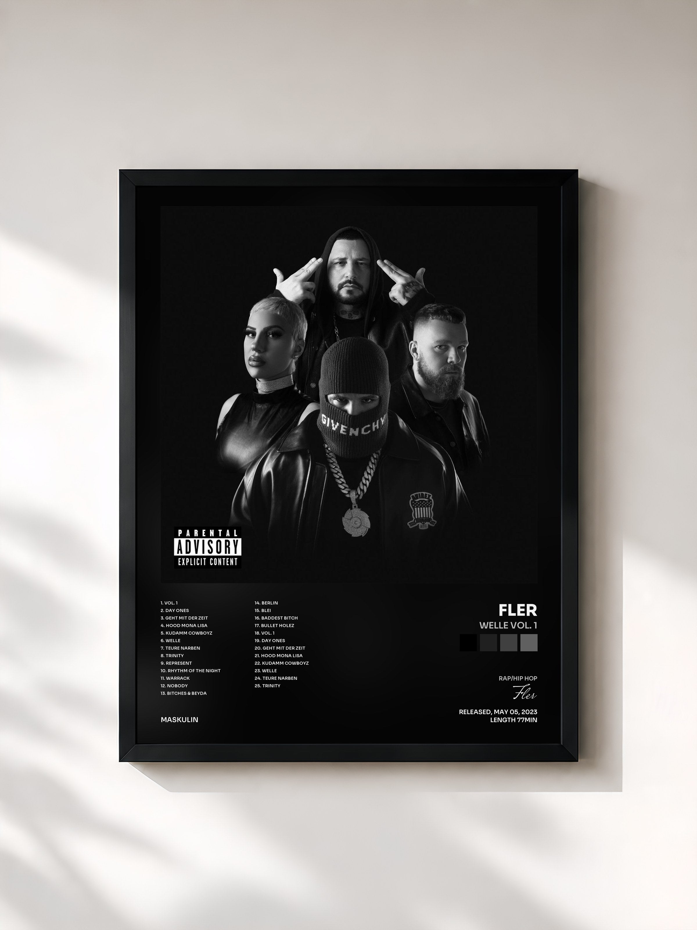 #noir Tableau de l'album Welle Vol. 1 de Fler, cadre noir, imprimé et encadré en France