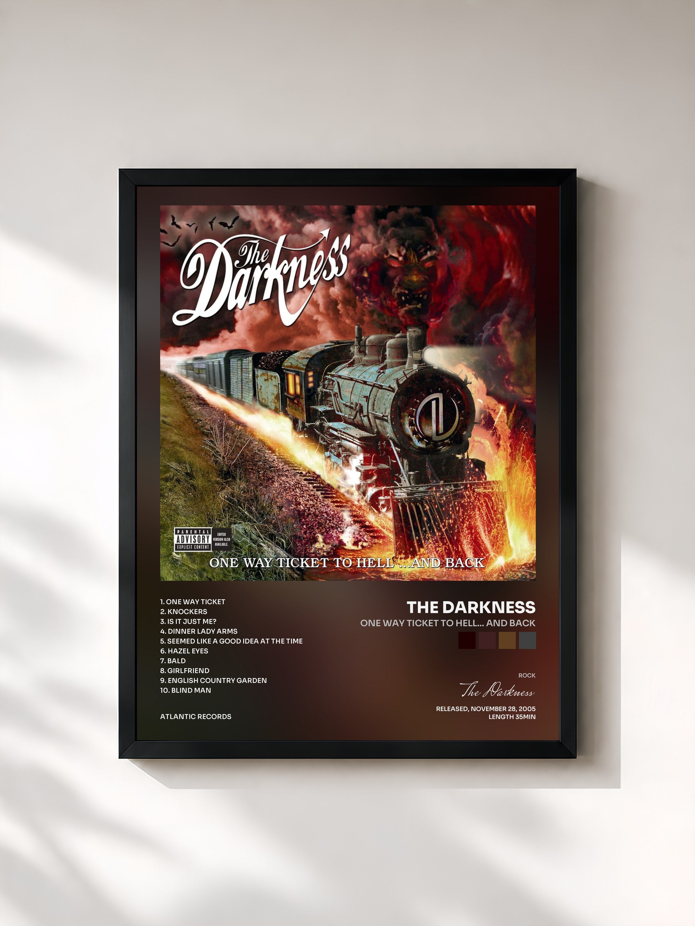 #noir Tableau de l'album One Way Ticket to Hell... and Back de The Darkness, cadre noir, imprimé et encadré en France
