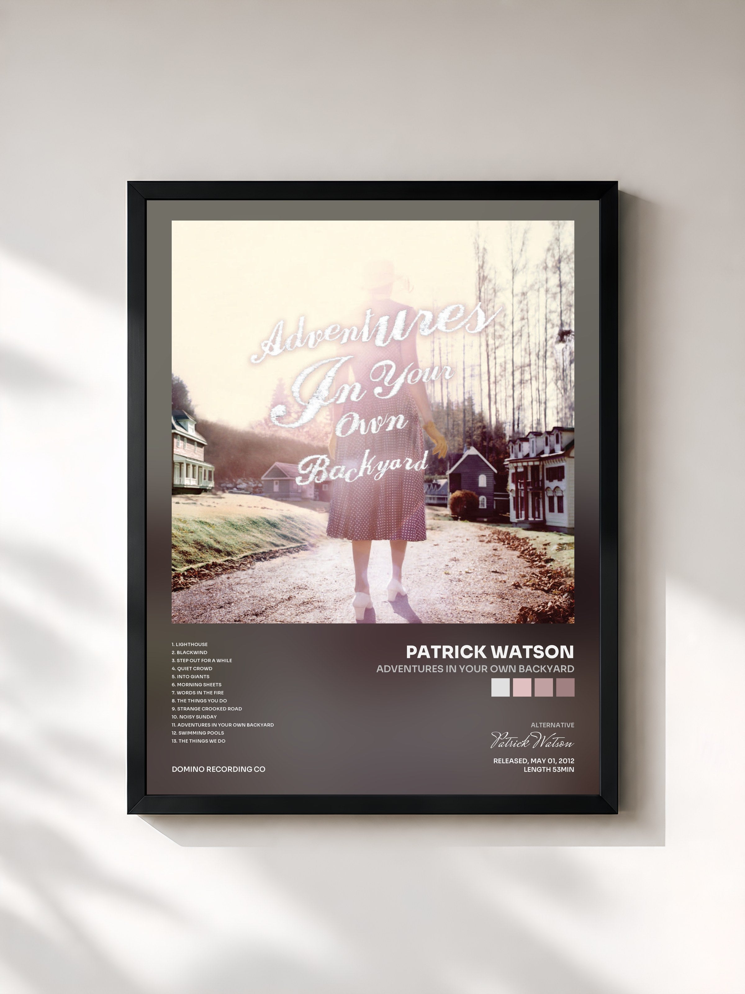 #noir Tableau de l'album Adventures In Your Own Backyard de Patrick Watson, cadre noir, imprimé et encadré en France