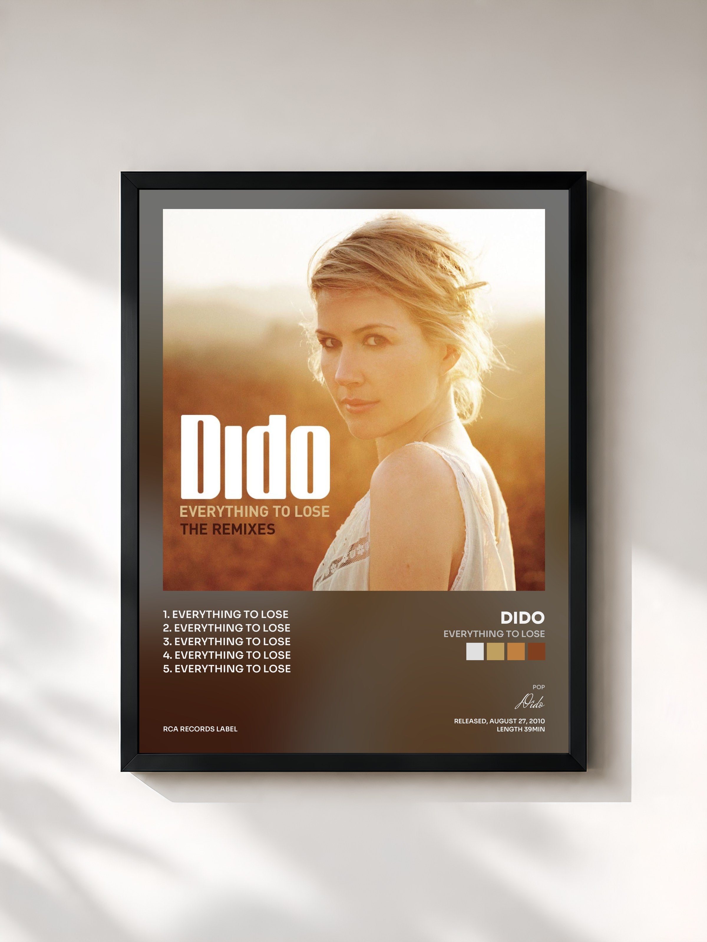 #noir Tableau de l'album Everything To Lose de Dido, cadre noir, imprimé et encadré en France