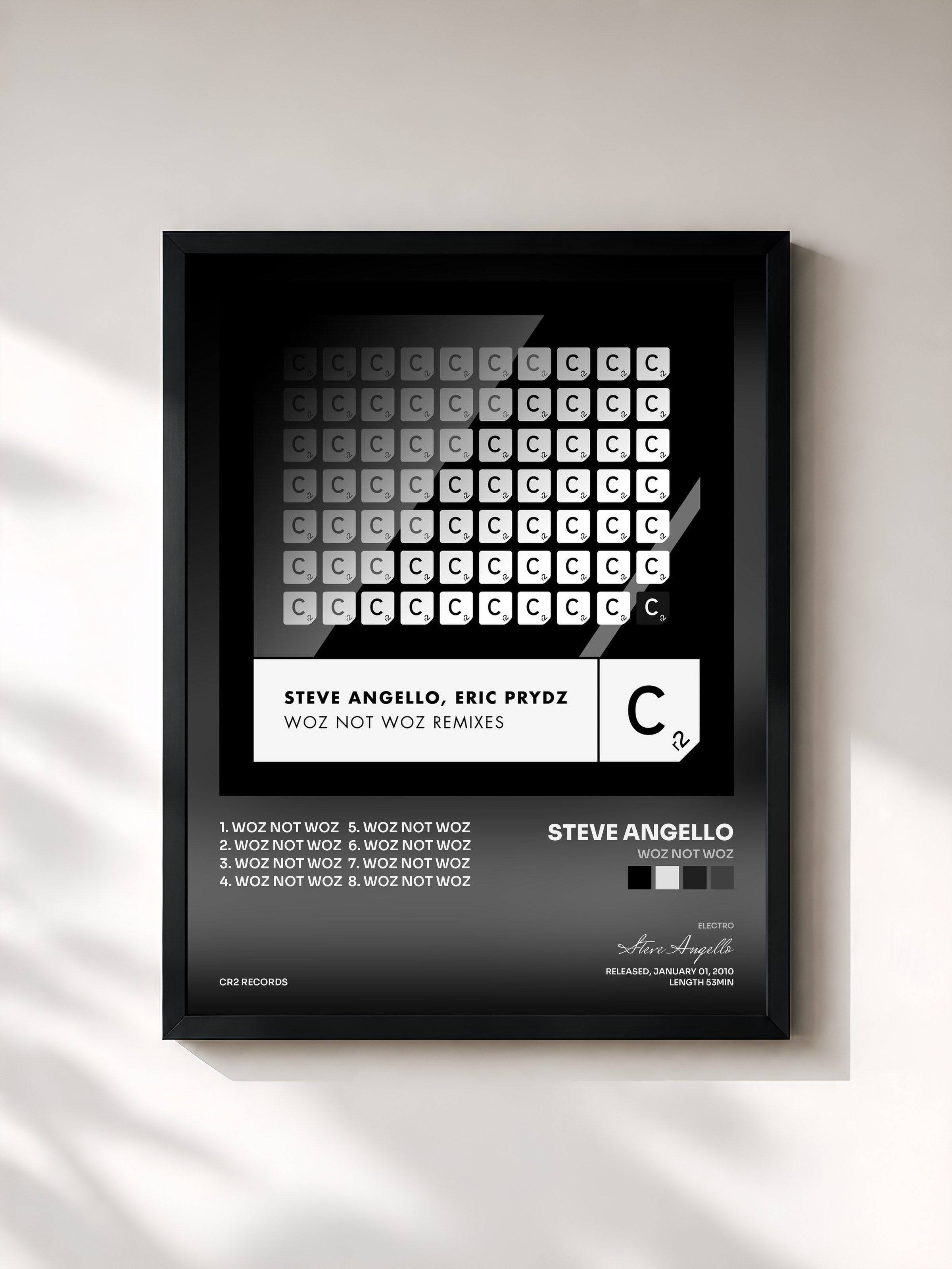 #noir Tableau de l'album Woz Not Woz de Steve Angello, cadre noir, imprimé et encadré en France