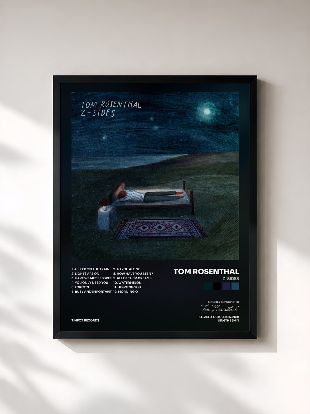 #noir Tableau de l'album Z-Sides de Tom Rosenthal, cadre noir, imprimé et encadré en France