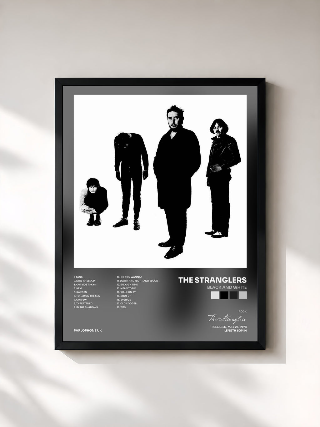 #noir Tableau de l'album Black and White de The Stranglers, cadre noir, imprimé et encadré en France