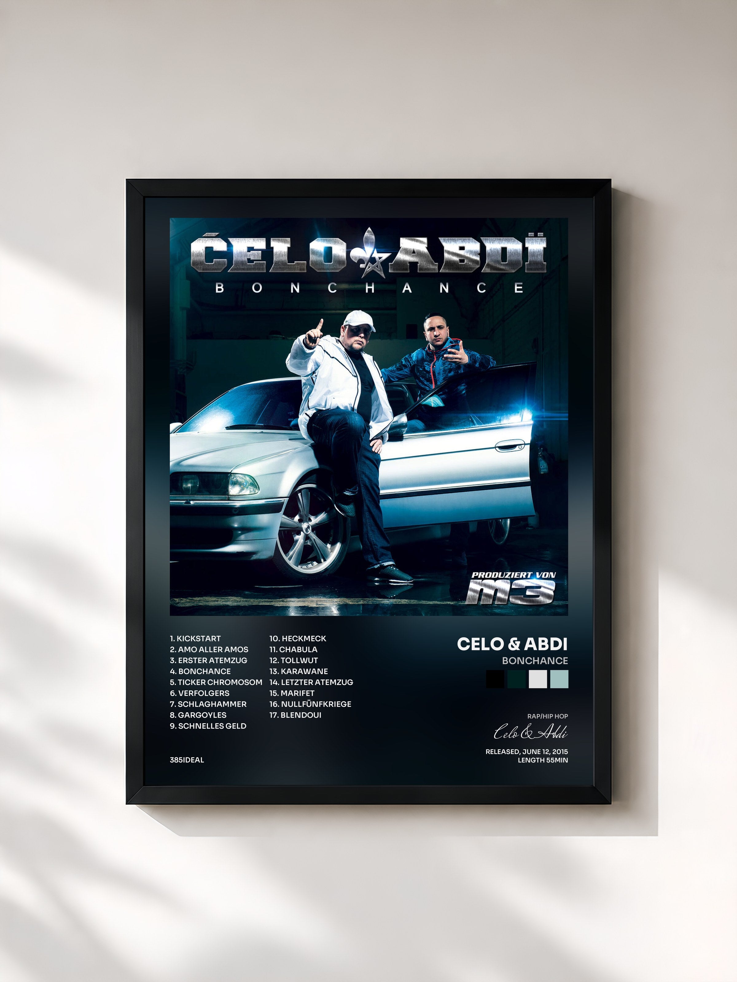 #noir Tableau de l'album Bonchance de Celo & Abdi, cadre noir, imprimé et encadré en France