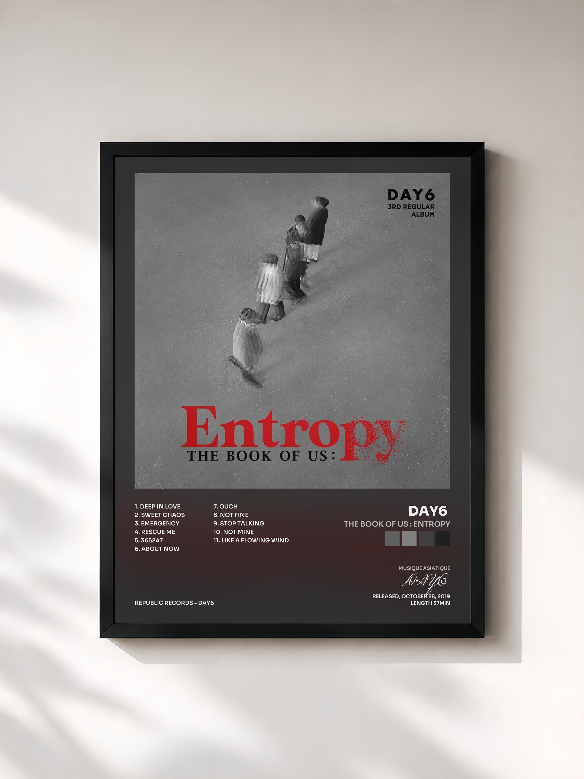 #noir Tableau de l'album The Book of Us : Entropy de DAY6 , cadre noir, imprimé et encadré en France