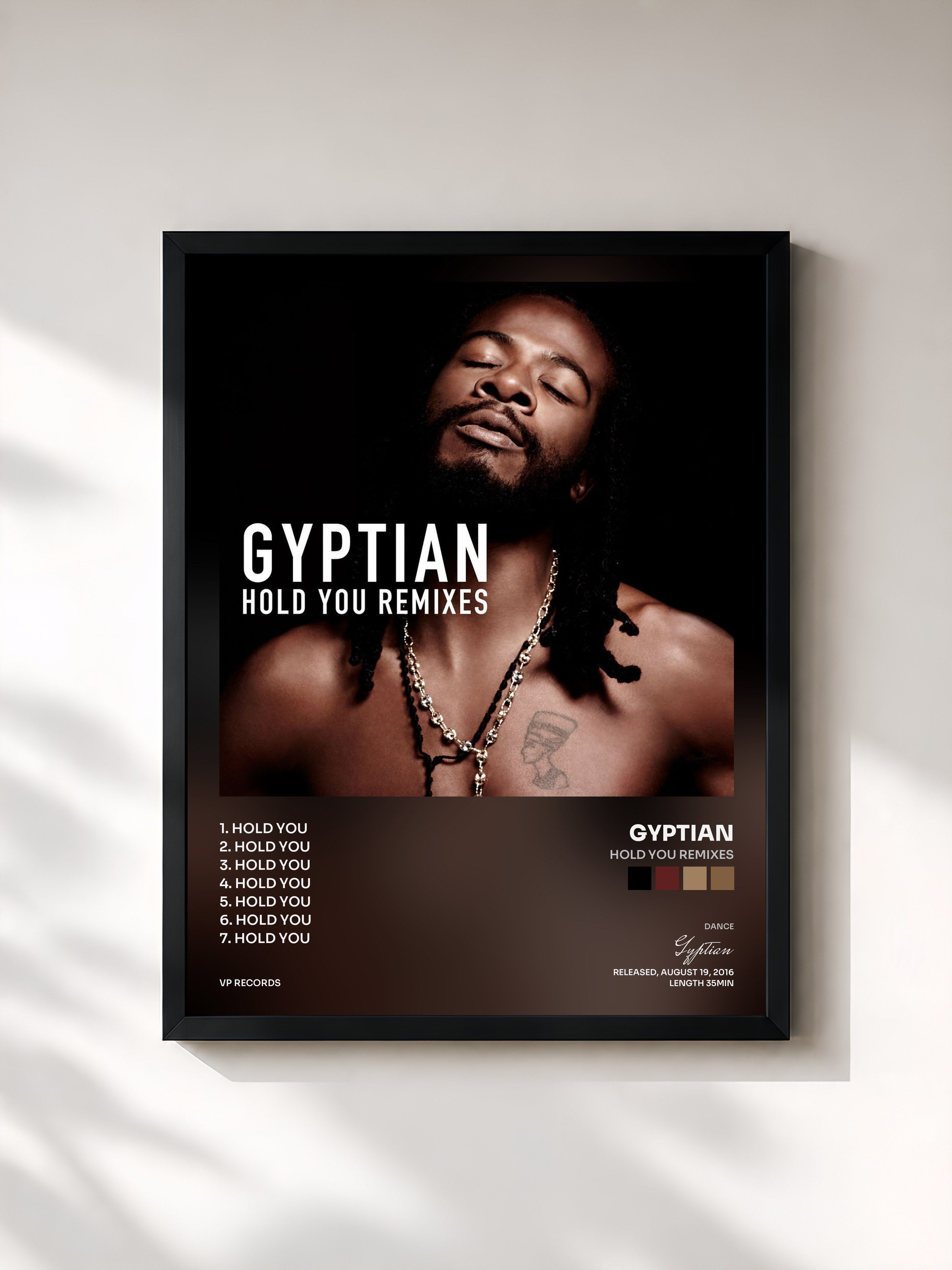 #noir Tableau de l'album Hold You Remixes de Gyptian, cadre noir, imprimé et encadré en France