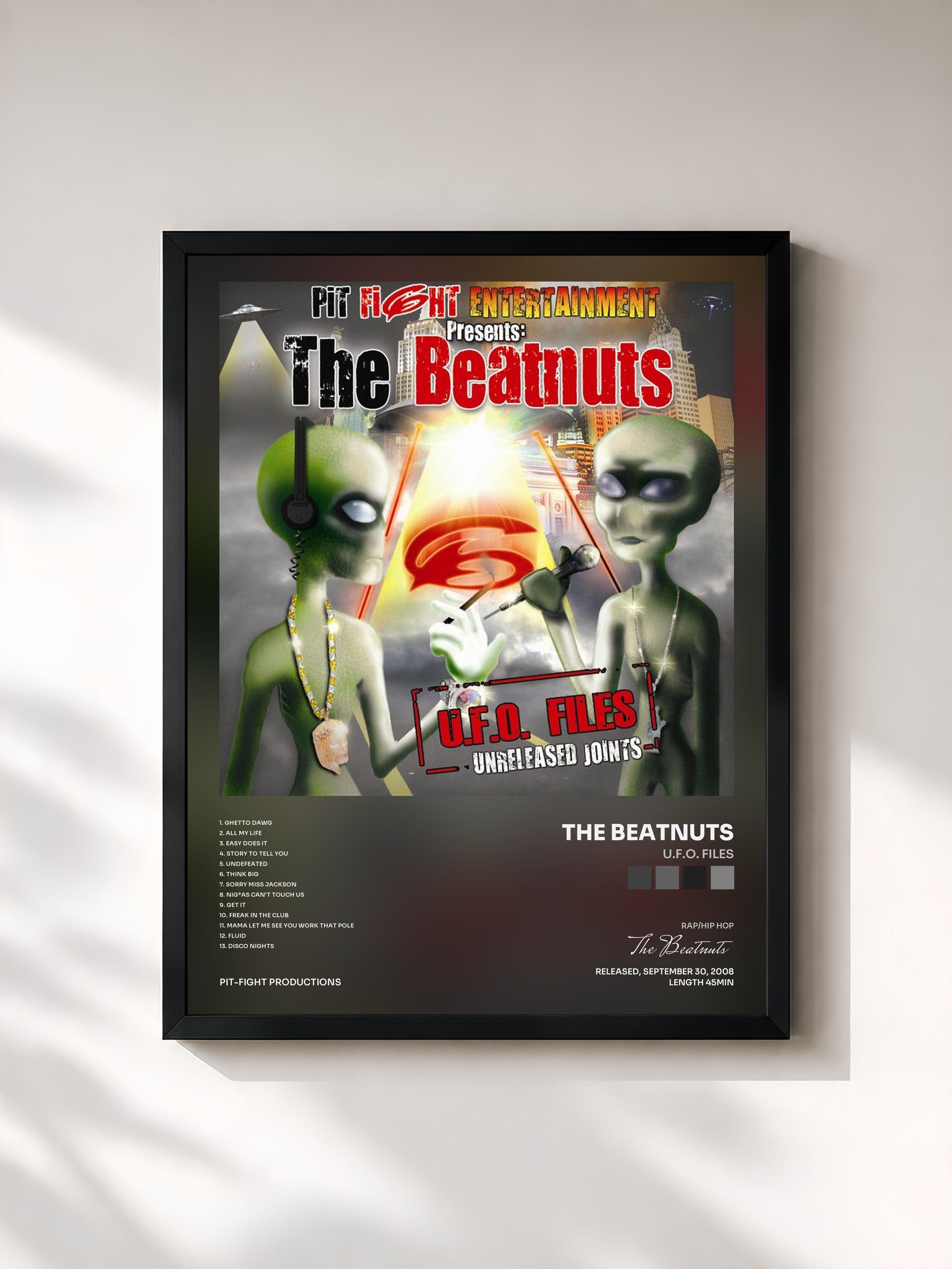 #noir Tableau de l'album U.F.O. Files de The Beatnuts, cadre noir, imprimé et encadré en France