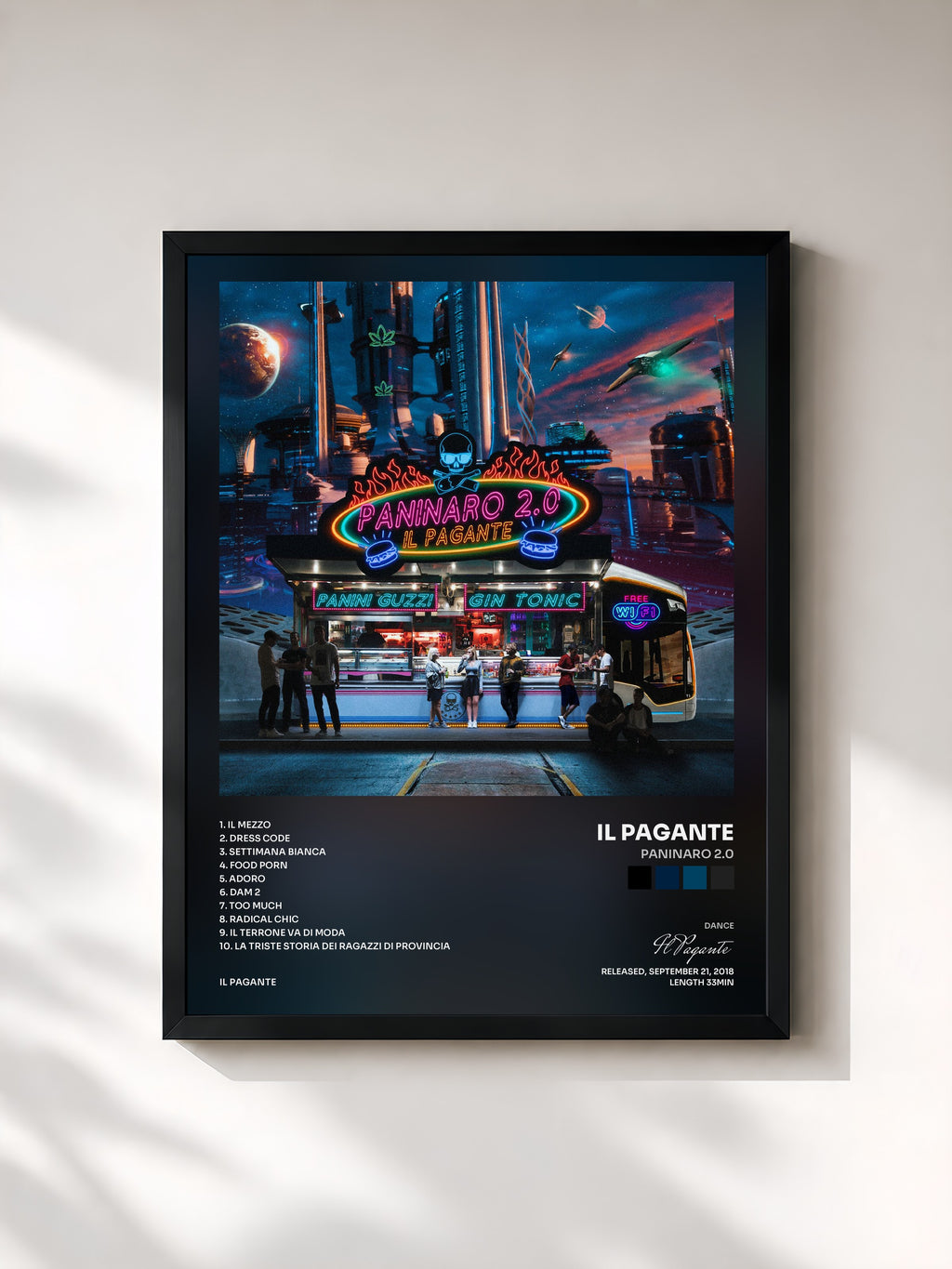 #noir Tableau de l'album Paninaro 2.0 de Il Pagante, cadre noir, imprimé et encadré en France