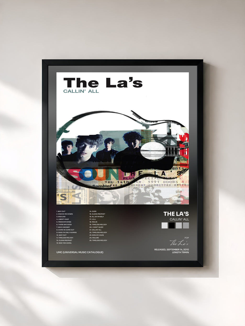 #noir Tableau de l'album Callin' All de The La's, cadre noir, imprimé et encadré en France