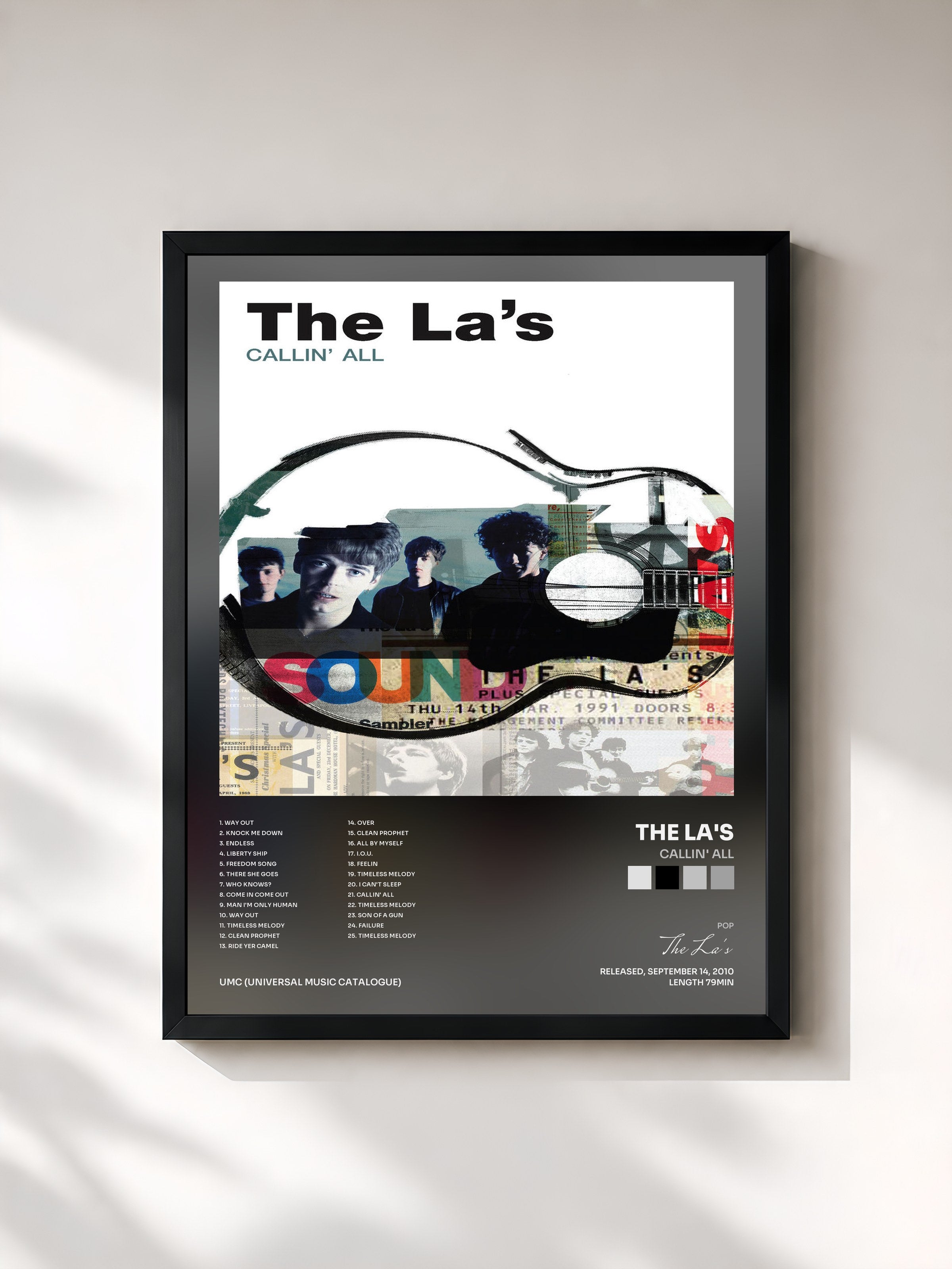 #noir Tableau de l'album Callin' All de The La's, cadre noir, imprimé et encadré en France