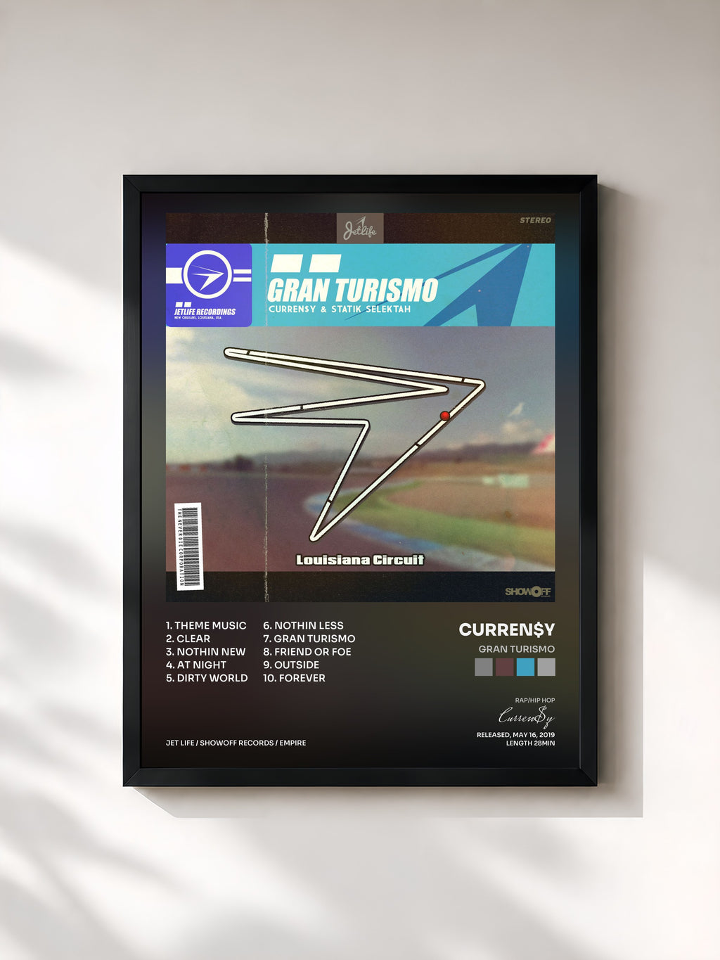 #noir Tableau de l'album Gran Turismo de Curren$y, cadre noir, imprimé et encadré en France