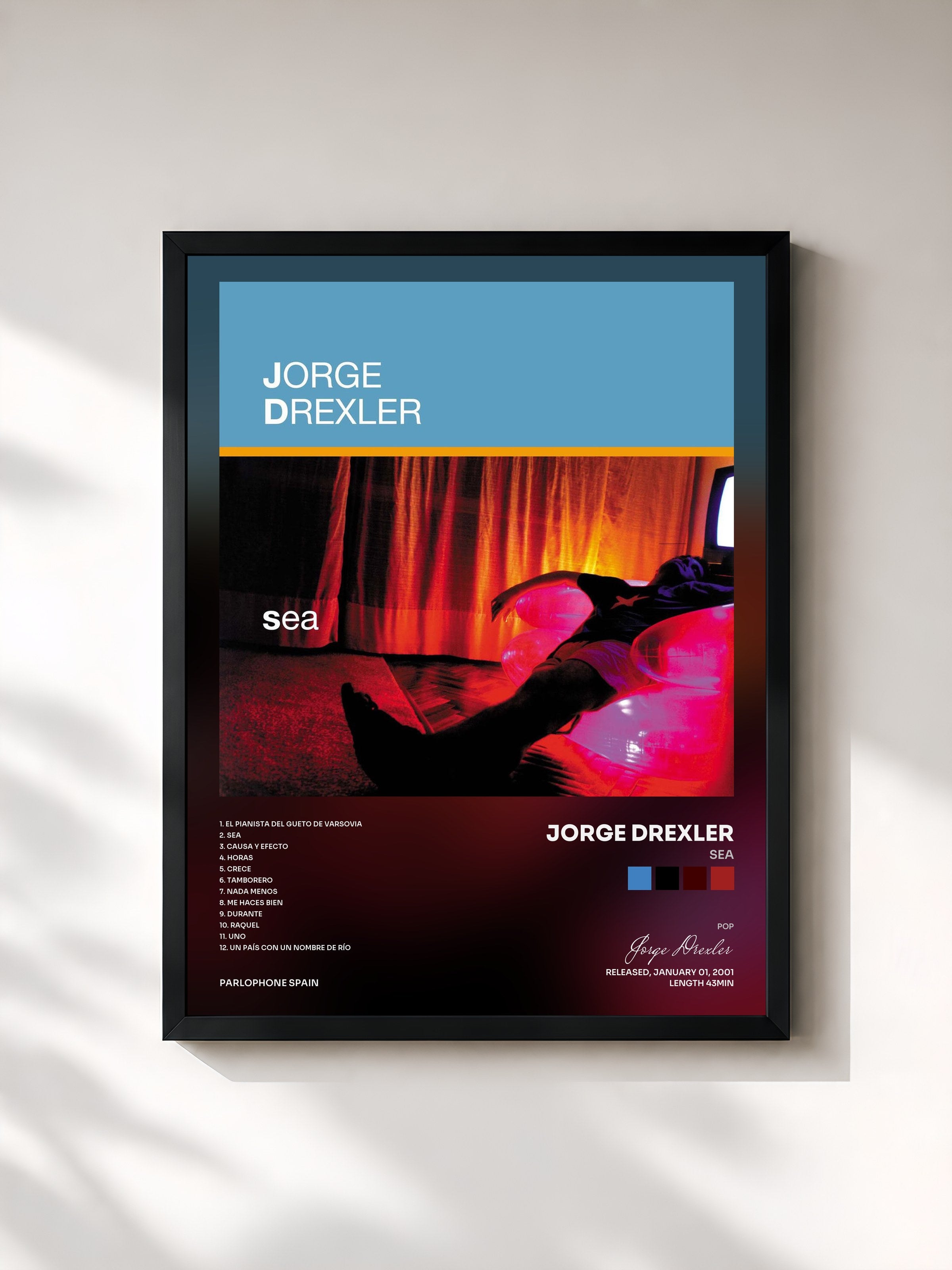 #noir Tableau de l'album Sea de Jorge Drexler, cadre noir, imprimé et encadré en France