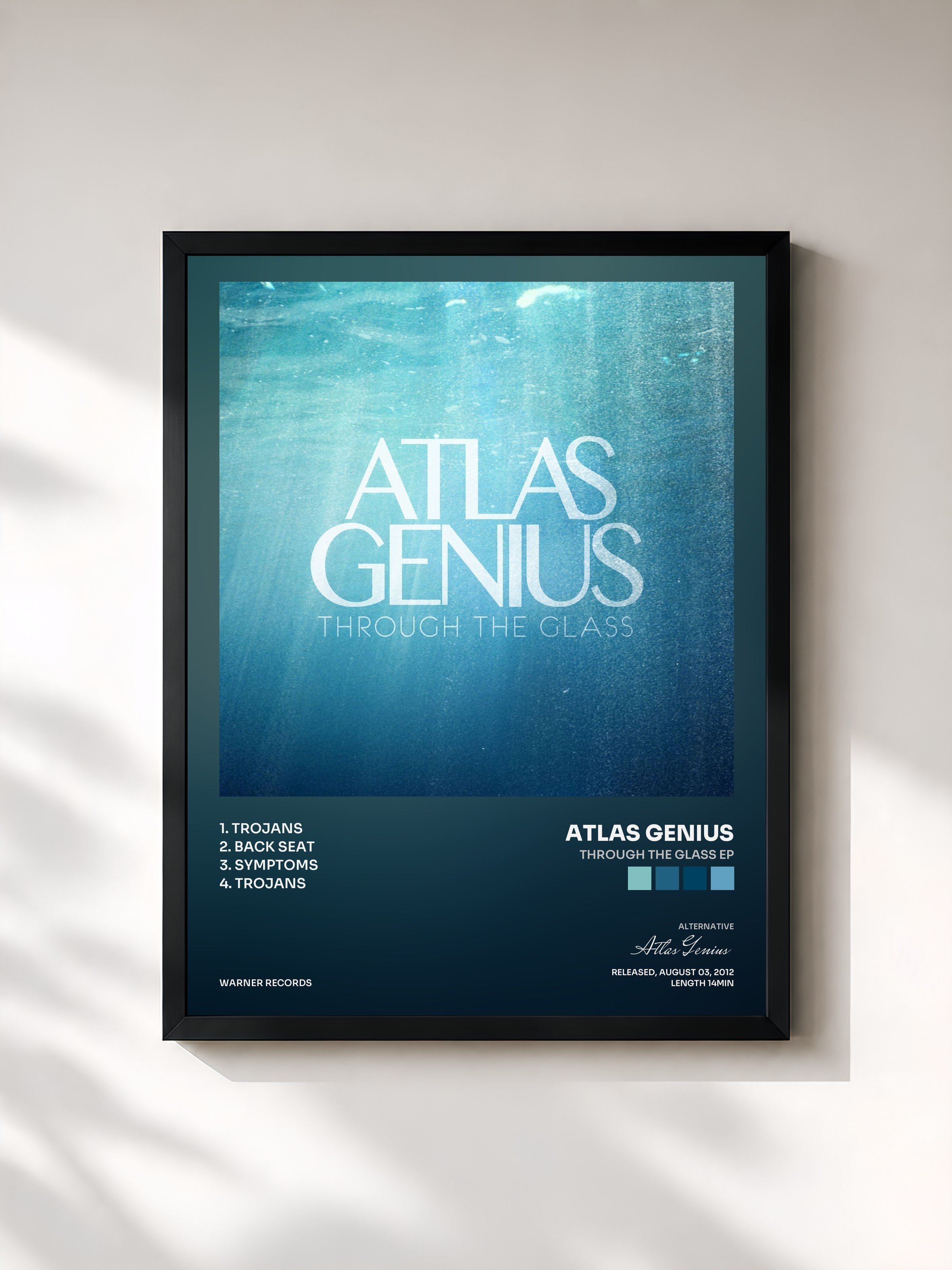 #noir Tableau de l'album Through the Glass EP de Atlas Genius, cadre noir, imprimé et encadré en France