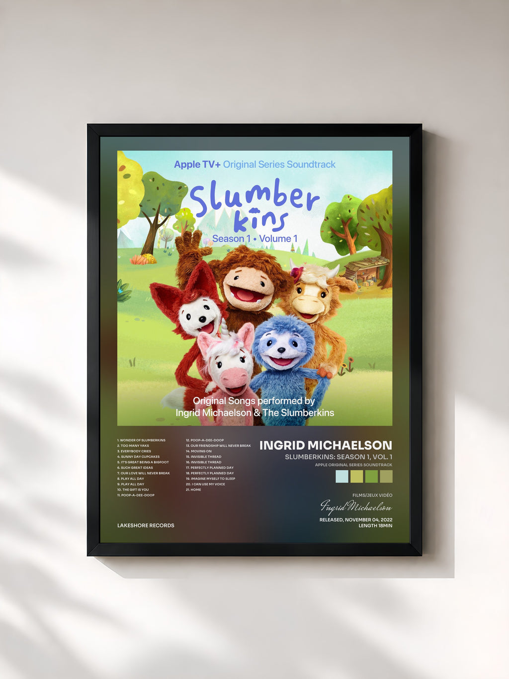 #noir Tableau de l'album Slumberkins: Season 1, Vol. 1 (Apple Original Series Soundtrack) de Ingrid Michaelson, cadre noir, imprimé et encadré en France