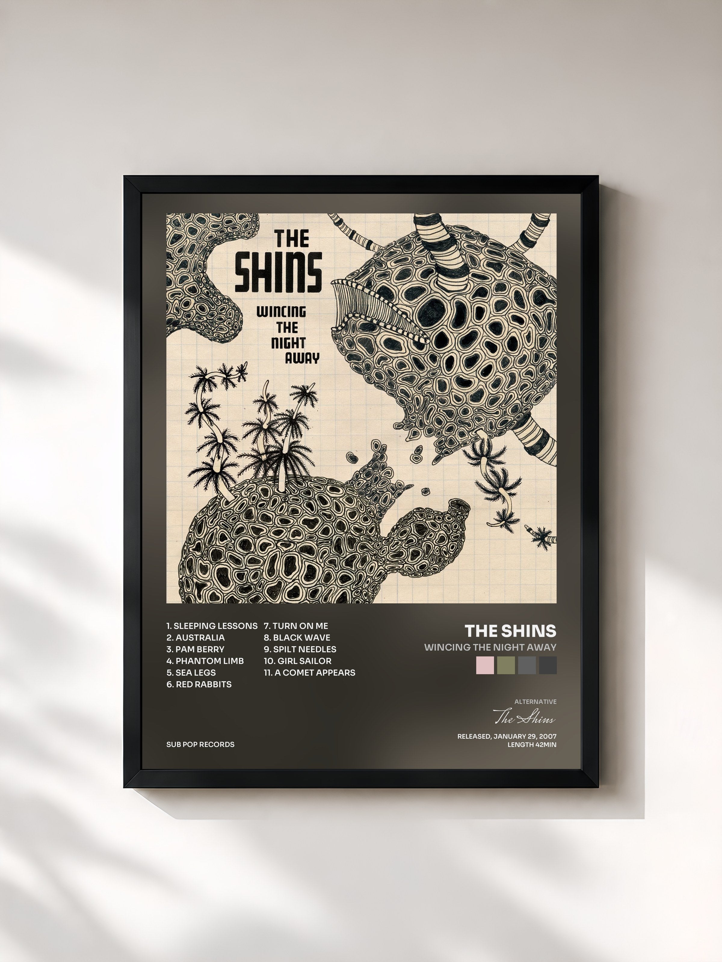 #noir Tableau de l'album Wincing The Night Away de The Shins, cadre noir, imprimé et encadré en France