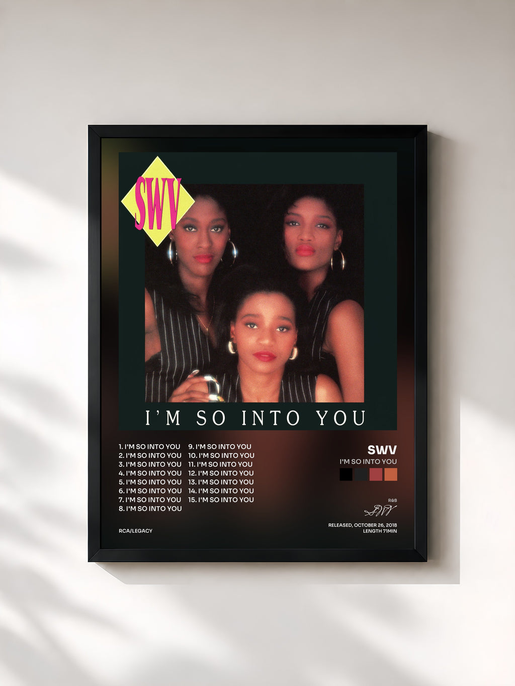#noir Tableau de l'album I'm So Into You de SWV, cadre noir, imprimé et encadré en France