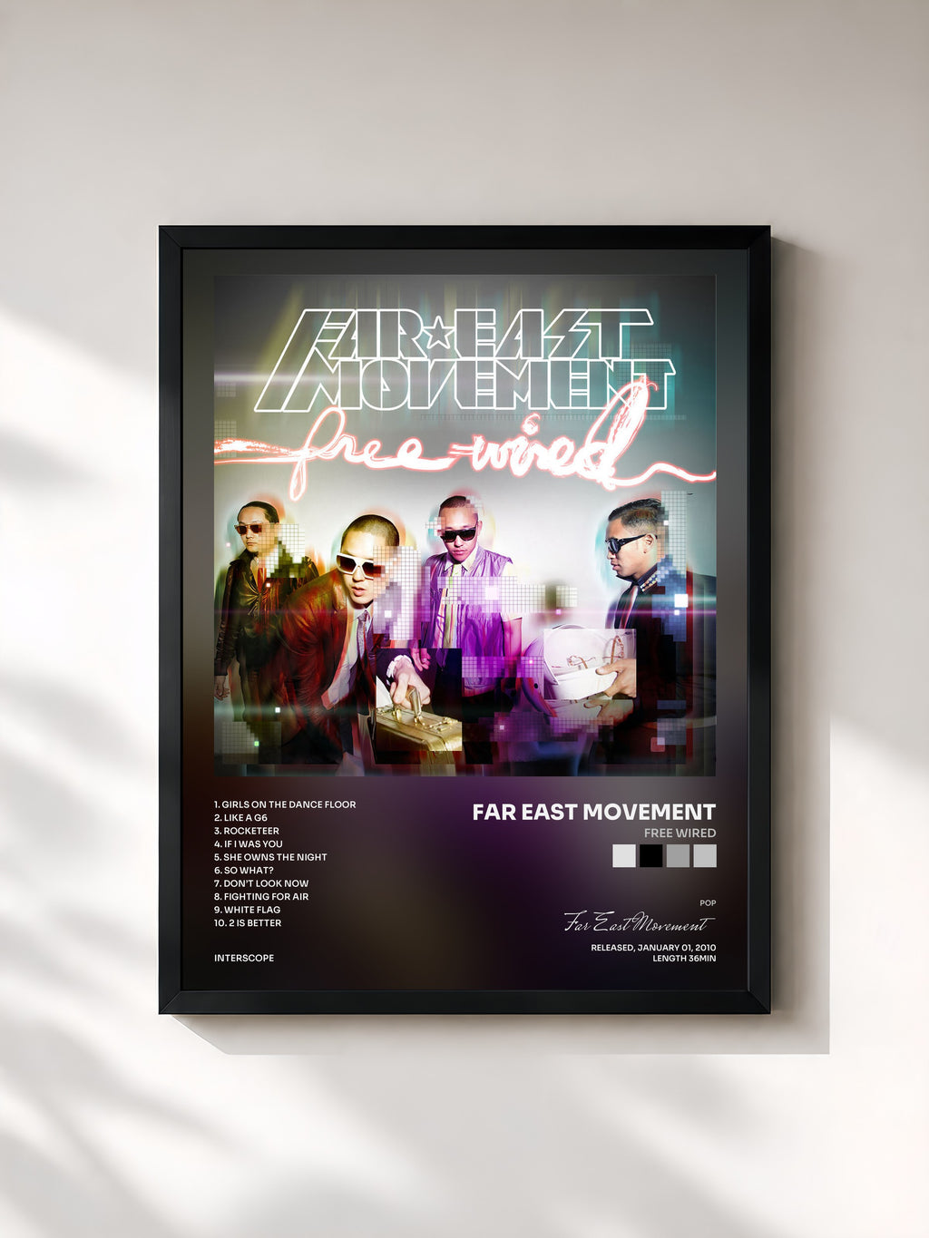 #noir Tableau de l'album Free Wired de Far East Movement, cadre noir, imprimé et encadré en France