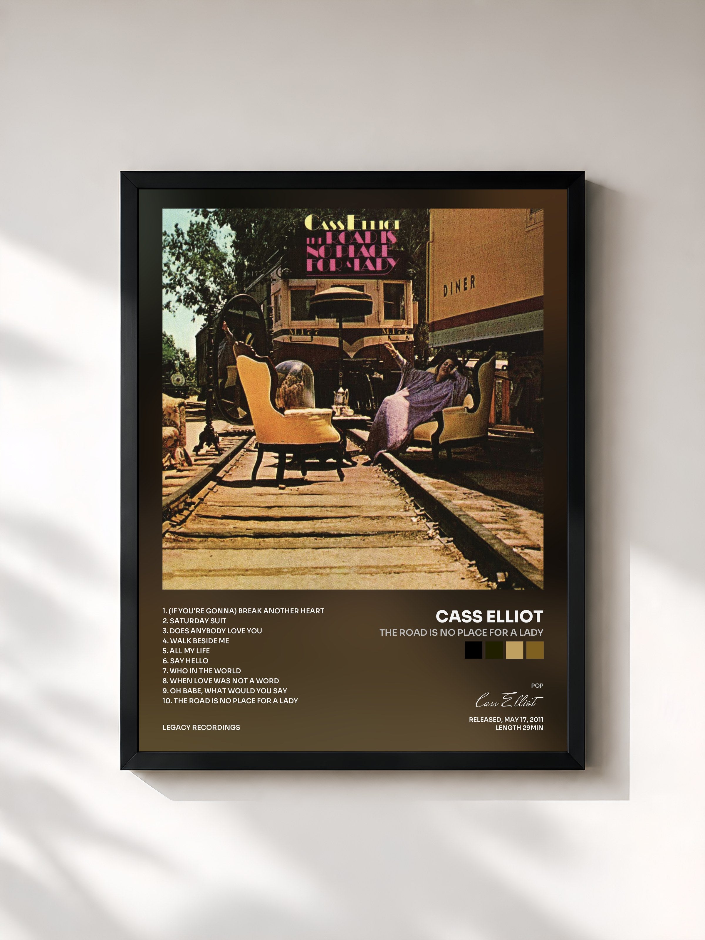 #noir Tableau de l'album The Road Is No Place For A Lady de Cass Elliot, cadre noir, imprimé et encadré en France