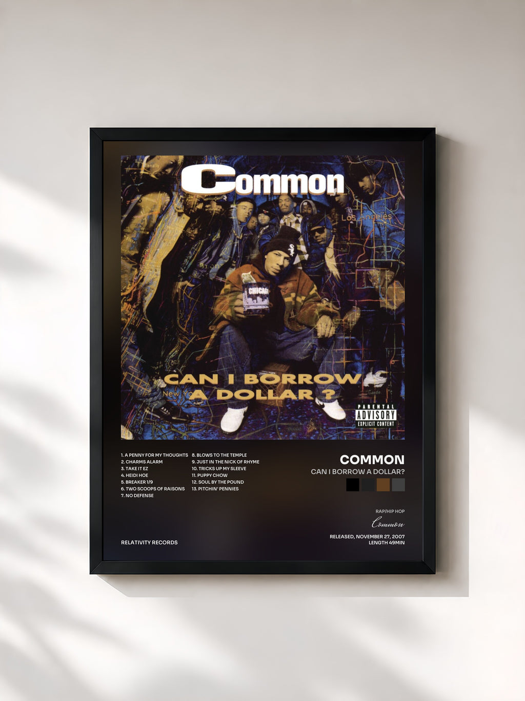 #noir Tableau de l'album Can I Borrow A Dollar? de Common, cadre noir, imprimé et encadré en France