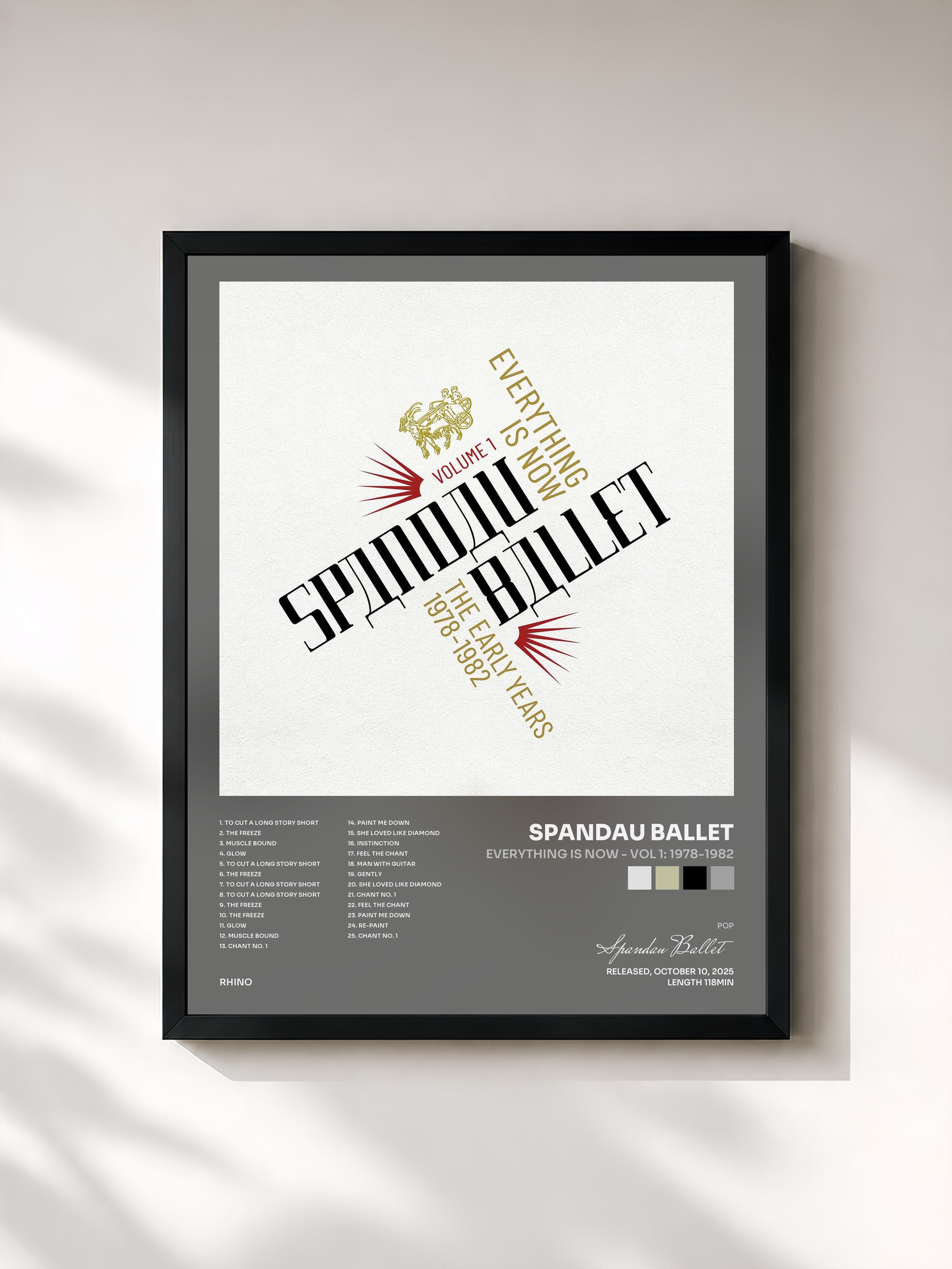 #noir Tableau de l'album Everything Is Now - Vol 1: 1978-1982 de Spandau Ballet, cadre noir, imprimé et encadré en France