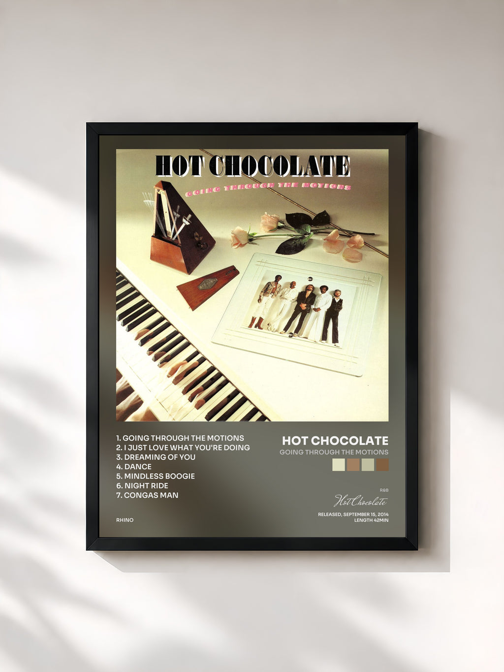 #noir Tableau de l'album Going Through the Motions de Hot Chocolate, cadre noir, imprimé et encadré en France