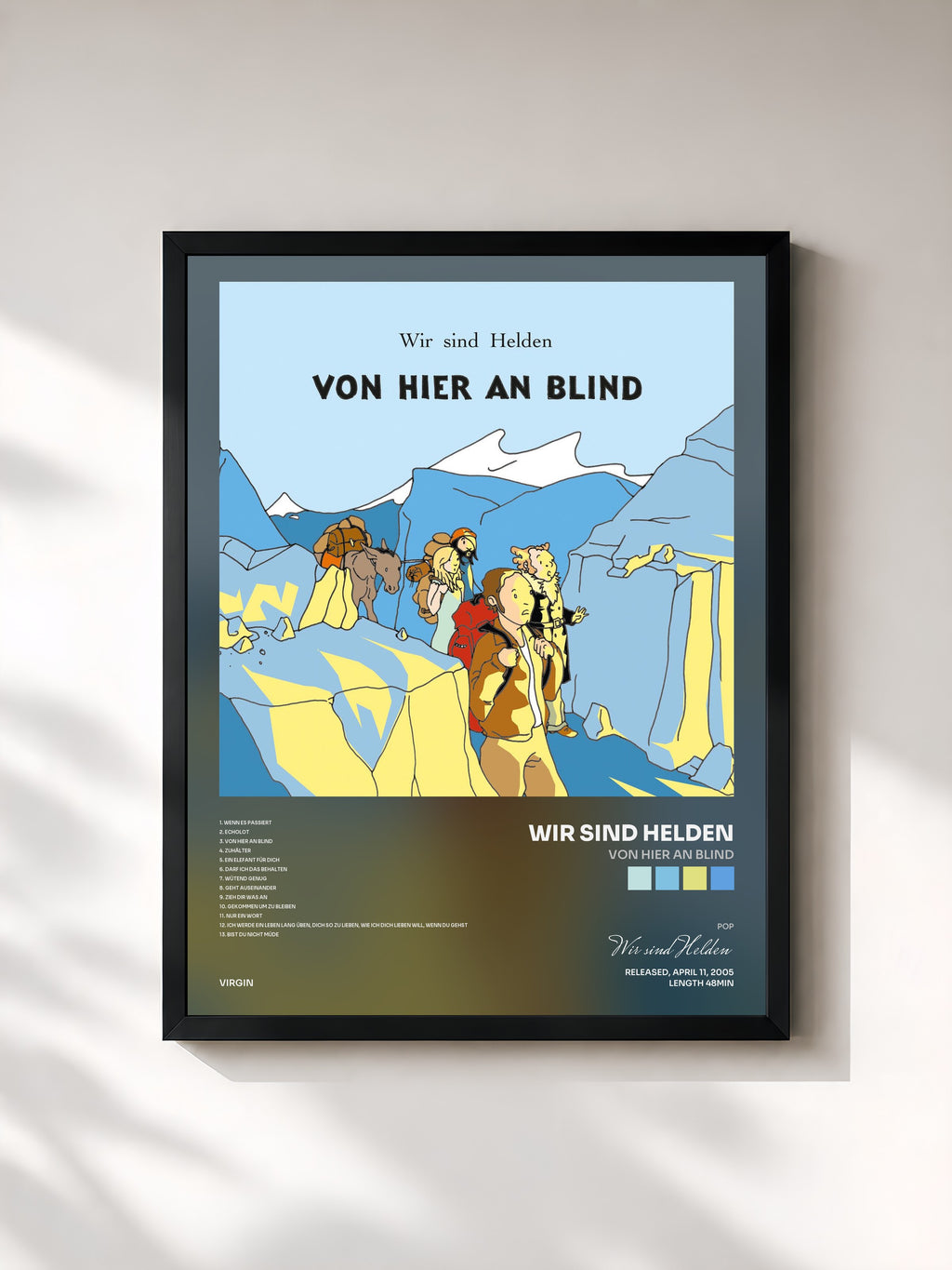 #noir Tableau de l'album Von hier an blind de Wir sind Helden, cadre noir, imprimé et encadré en France