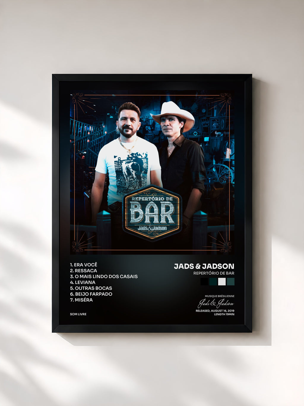 #noir Tableau de l'album Repertório de Bar de Jads & Jadson, cadre noir, imprimé et encadré en France