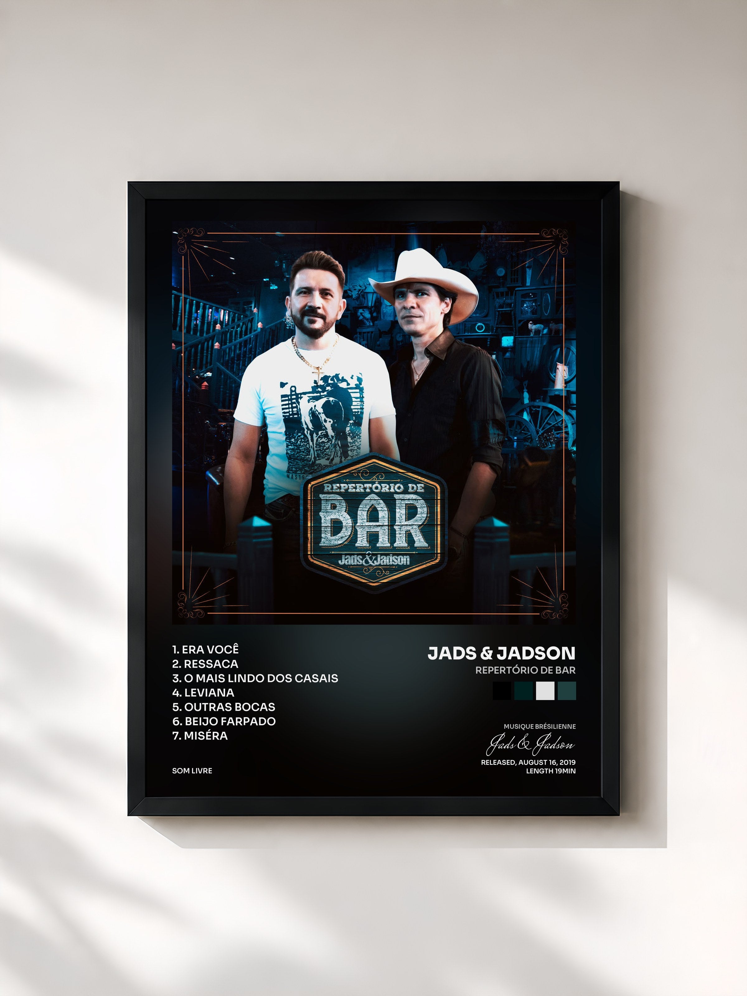 #noir Tableau de l'album Repertório de Bar de Jads & Jadson, cadre noir, imprimé et encadré en France