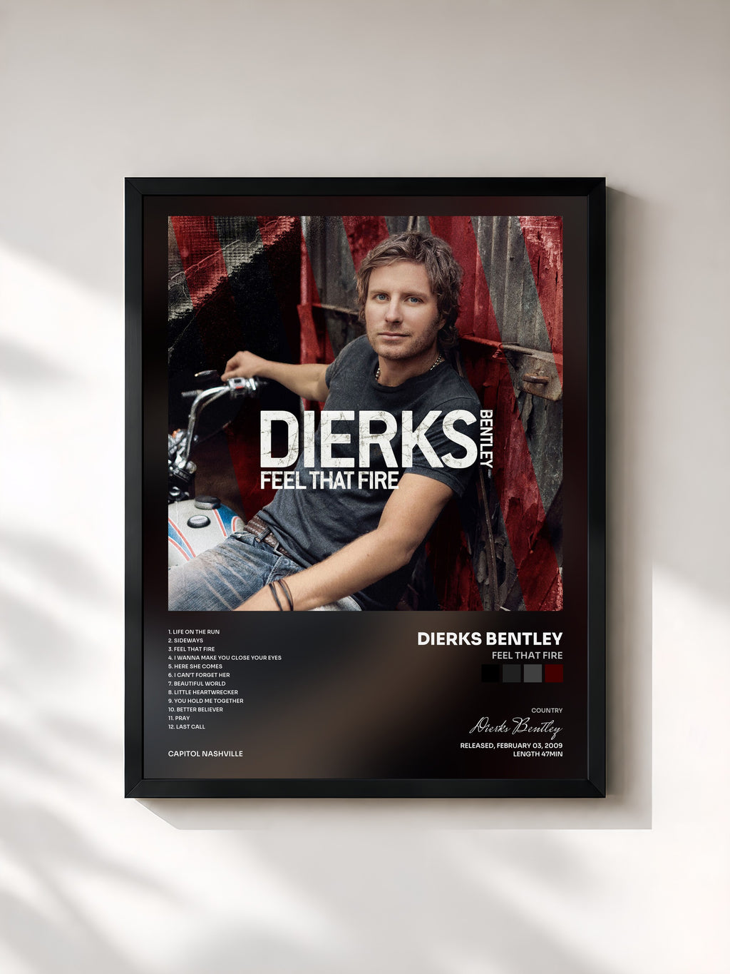 #noir Tableau de l'album Feel That Fire de Dierks Bentley, cadre noir, imprimé et encadré en France