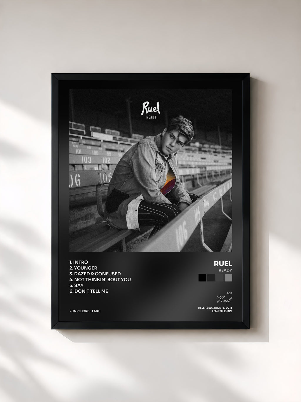 #noir Tableau de l'album Ready de Ruel, cadre noir, imprimé et encadré en France