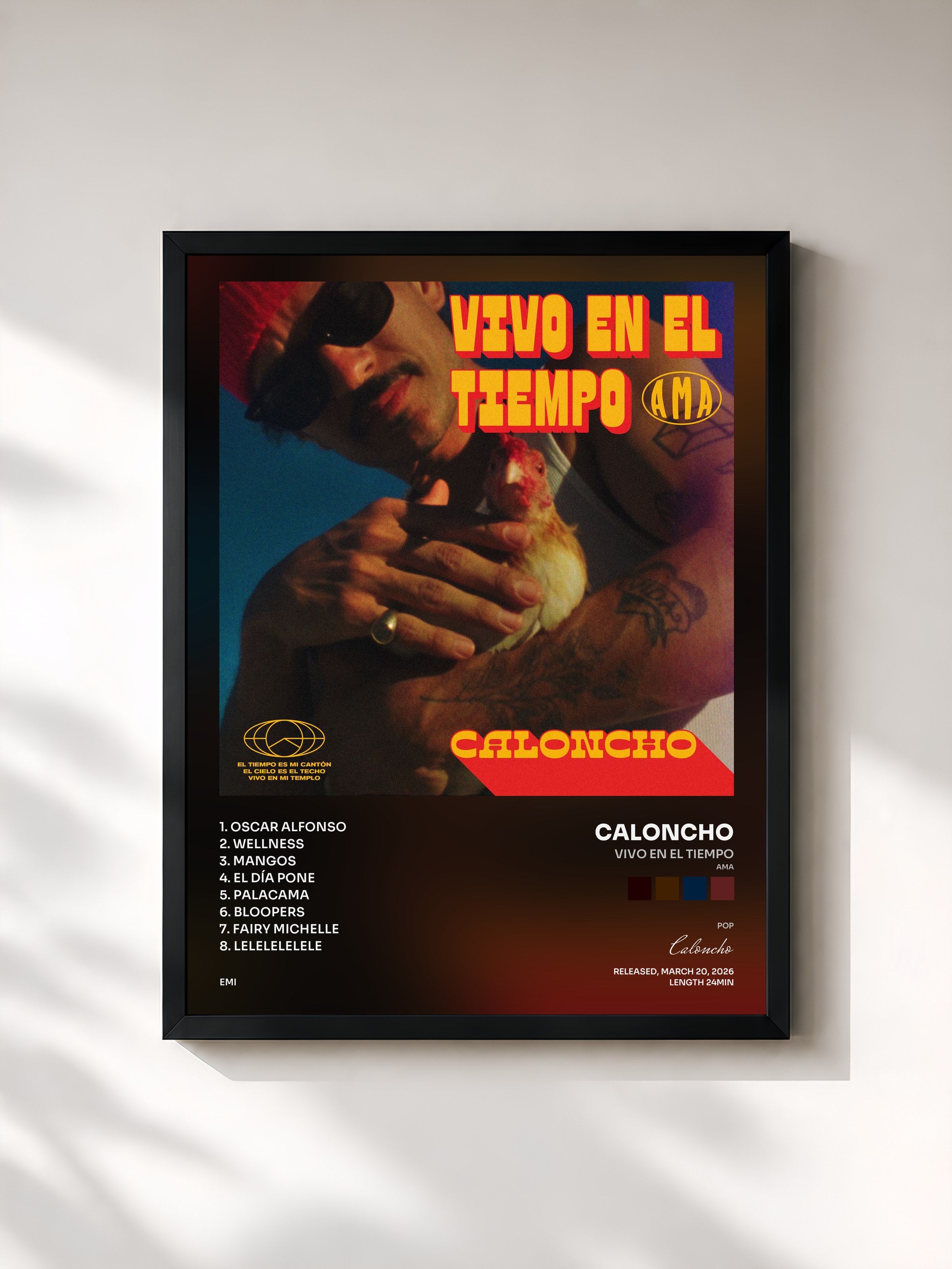 #noir Tableau de l'album Vivo En El Tiempo (ama) de Caloncho, cadre noir, imprimé et encadré en France