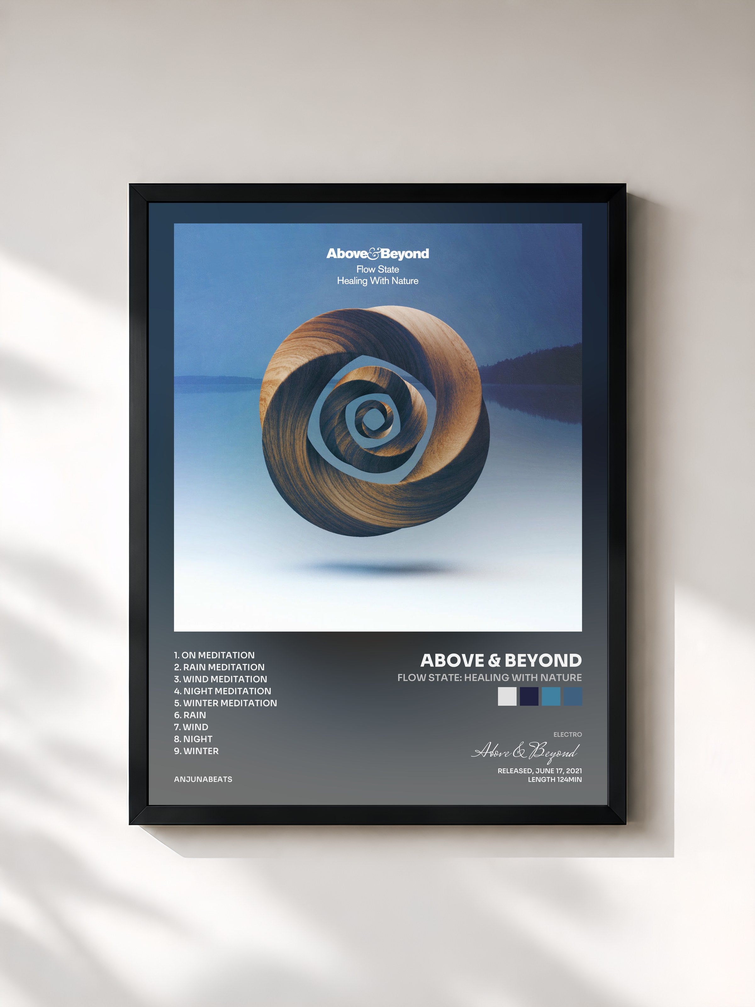 #noir Tableau de l'album Flow State: Healing With Nature de Above & Beyond, cadre noir, imprimé et encadré en France