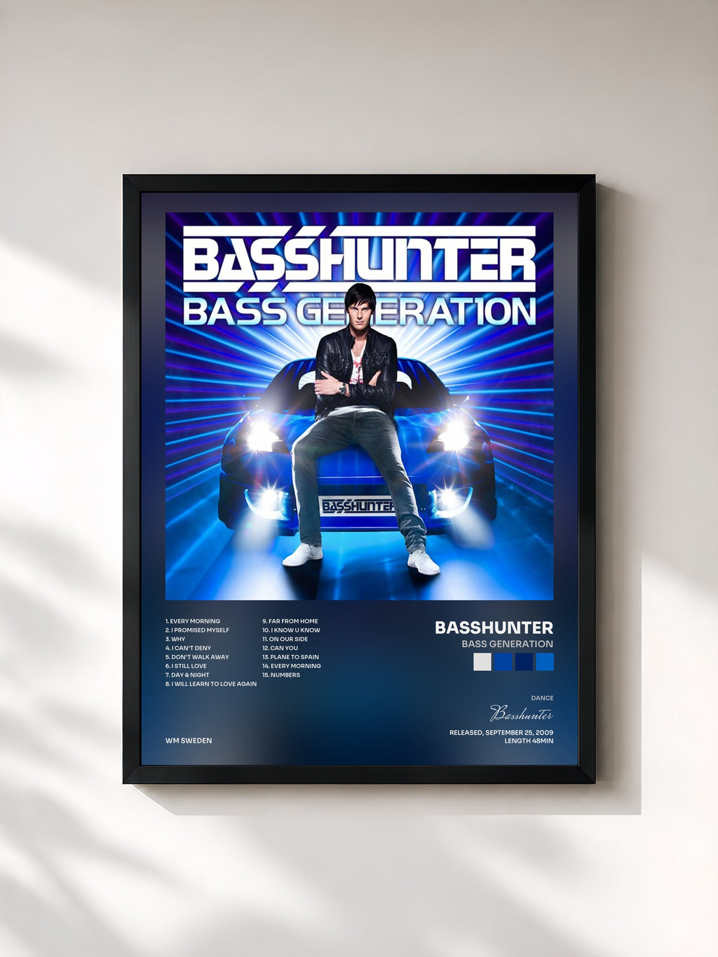 #noir Tableau de l'album Bass Generation de Basshunter, cadre noir, imprimé et encadré en France