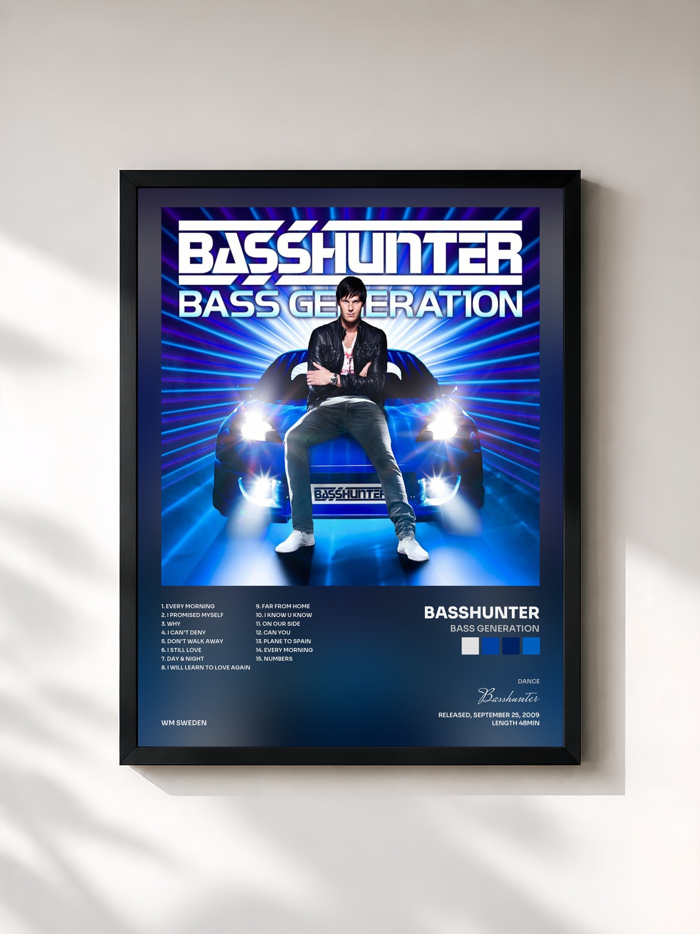 #noir Tableau de l'album Bass Generation de Basshunter, cadre noir, imprimé et encadré en France