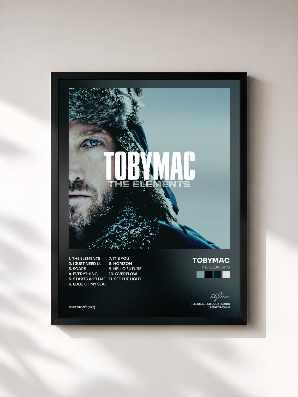 #noir Tableau de l'album The Elements de tobyMac, cadre noir, imprimé et encadré en France