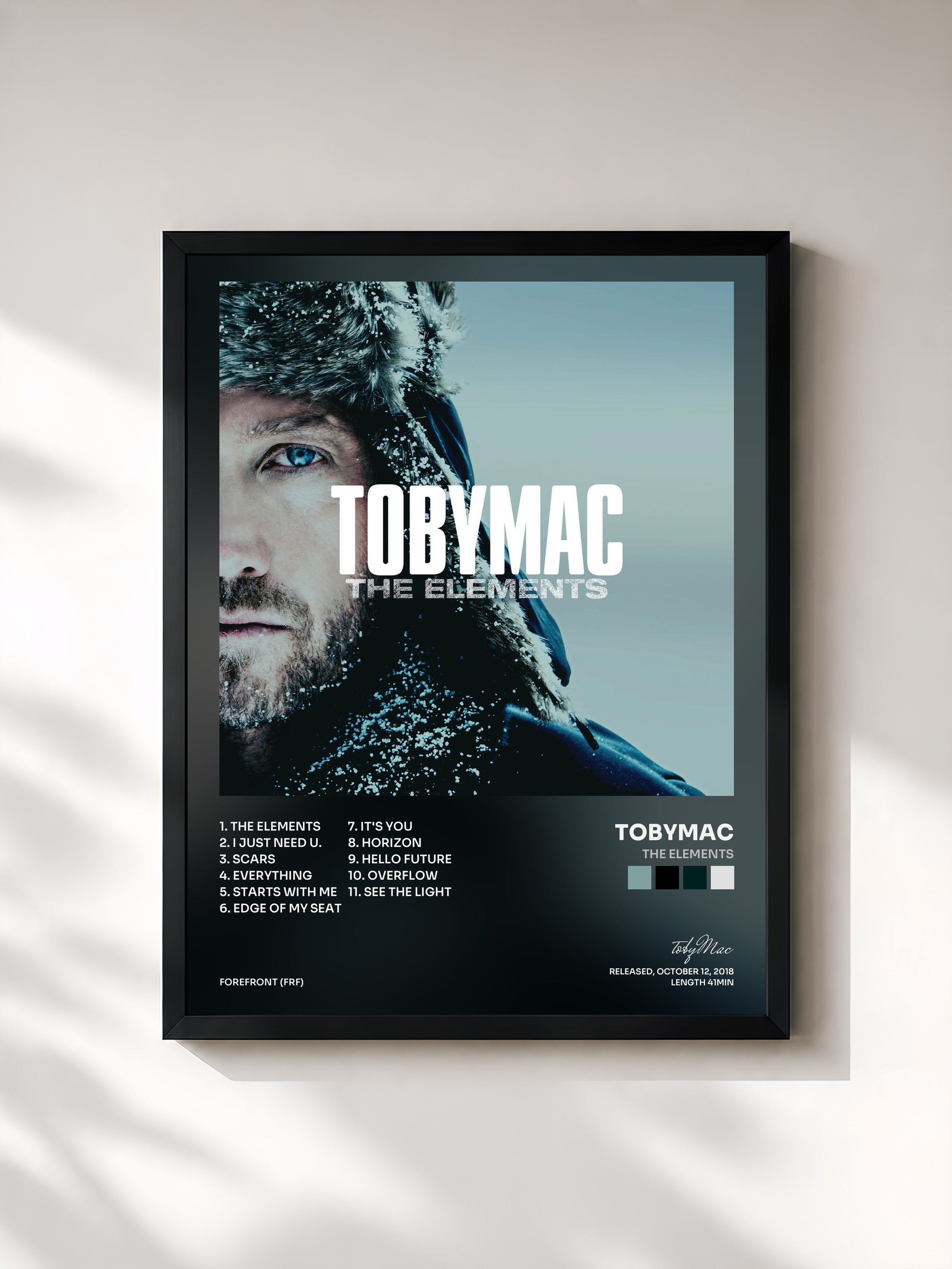 #noir Tableau de l'album The Elements de tobyMac, cadre noir, imprimé et encadré en France