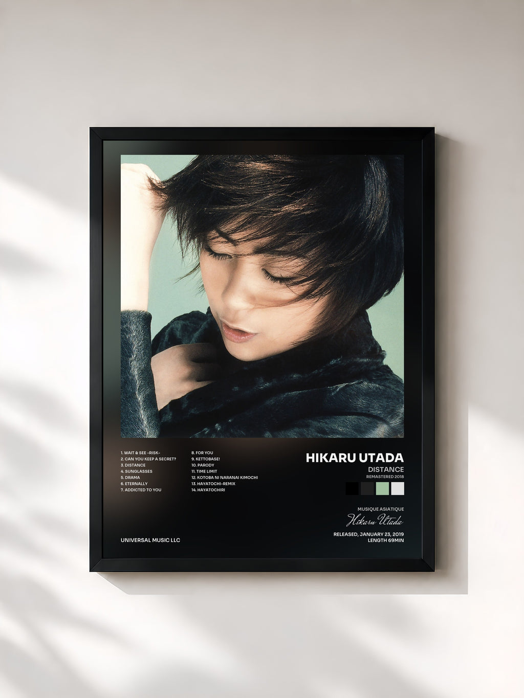 #noir Tableau de l'album Distance (Remastered 2018) de Hikaru Utada, cadre noir, imprimé et encadré en France