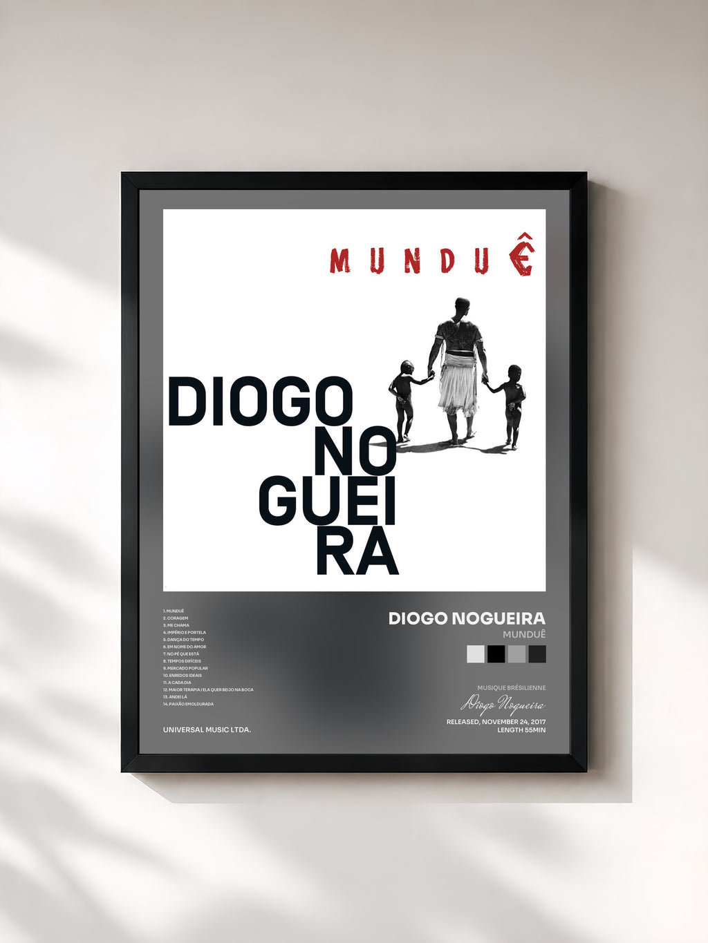 #noir Tableau de l'album Munduê de Diogo Nogueira, cadre noir, imprimé et encadré en France